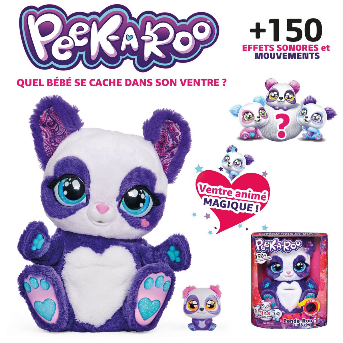 SPIN MASTER Peluche - PEEK-A-ROO maman panda roo et bébé surprise 