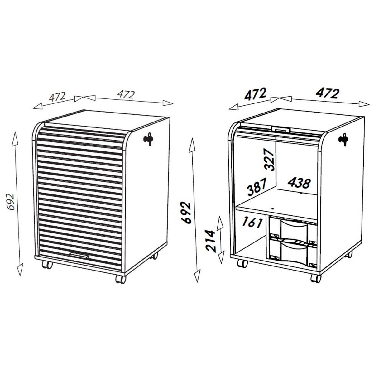 Caisson mobile à rideau COLO  H 69.2 cm