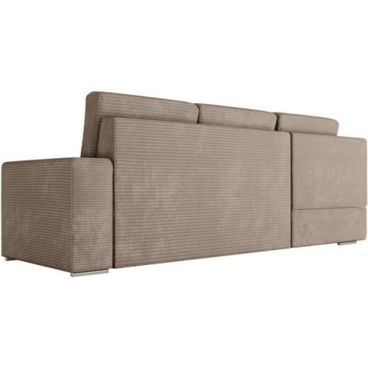 LOUNGITUDE Canapé d'angle gauche convertible ARTEMIS 4 places - Velours côtelé greige - L246 x P174 x H96 cm