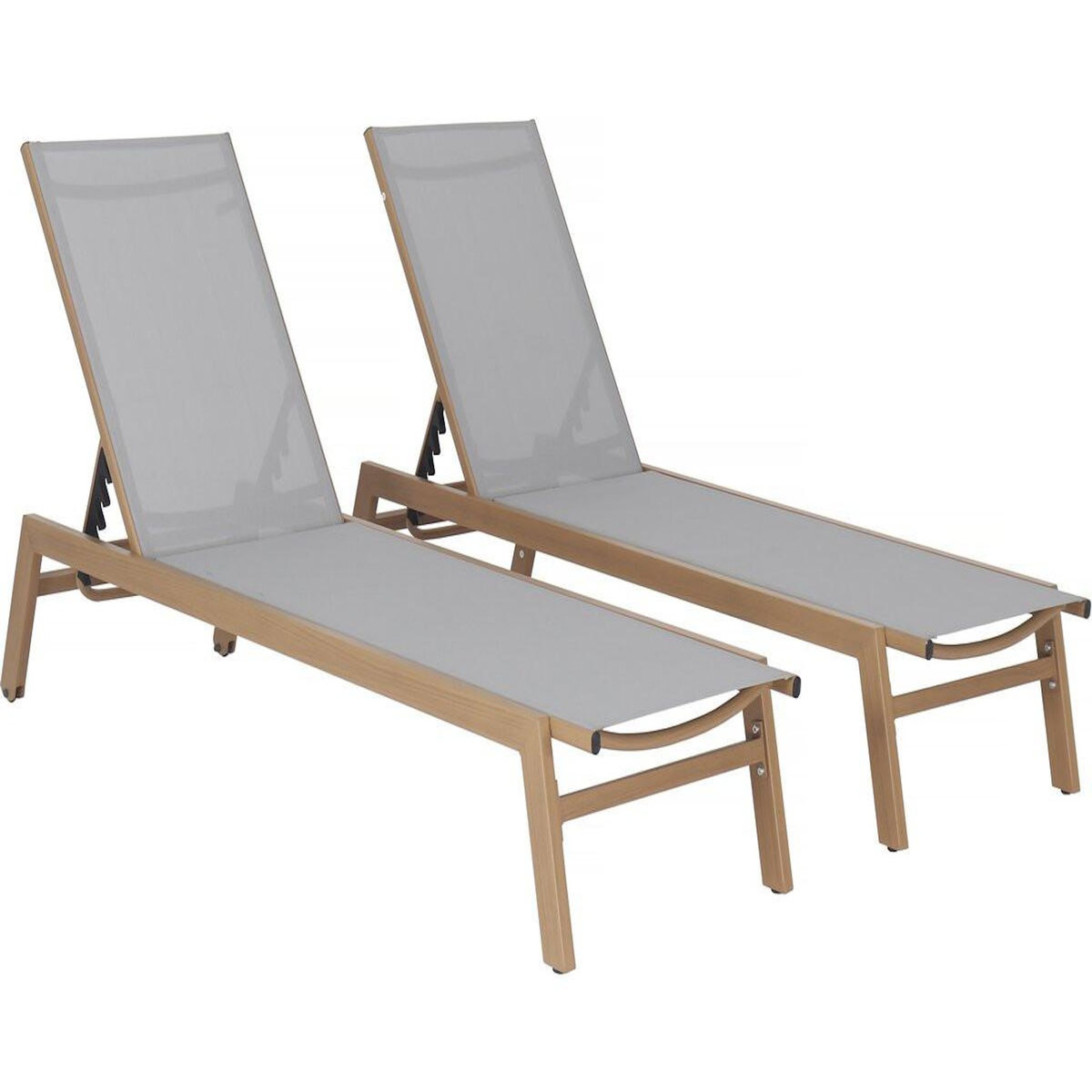 Habitat et Jardin Lot de 2 bains de soleil en aluminium imitation bois  Elysia  - Gris clair