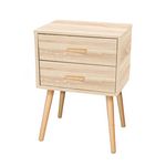 TOILINUX Table de Chevet 2 tiroirs EDWING - 45 x 35 x 60 cm - Marron - Rangement pour chambre à coucher, salon