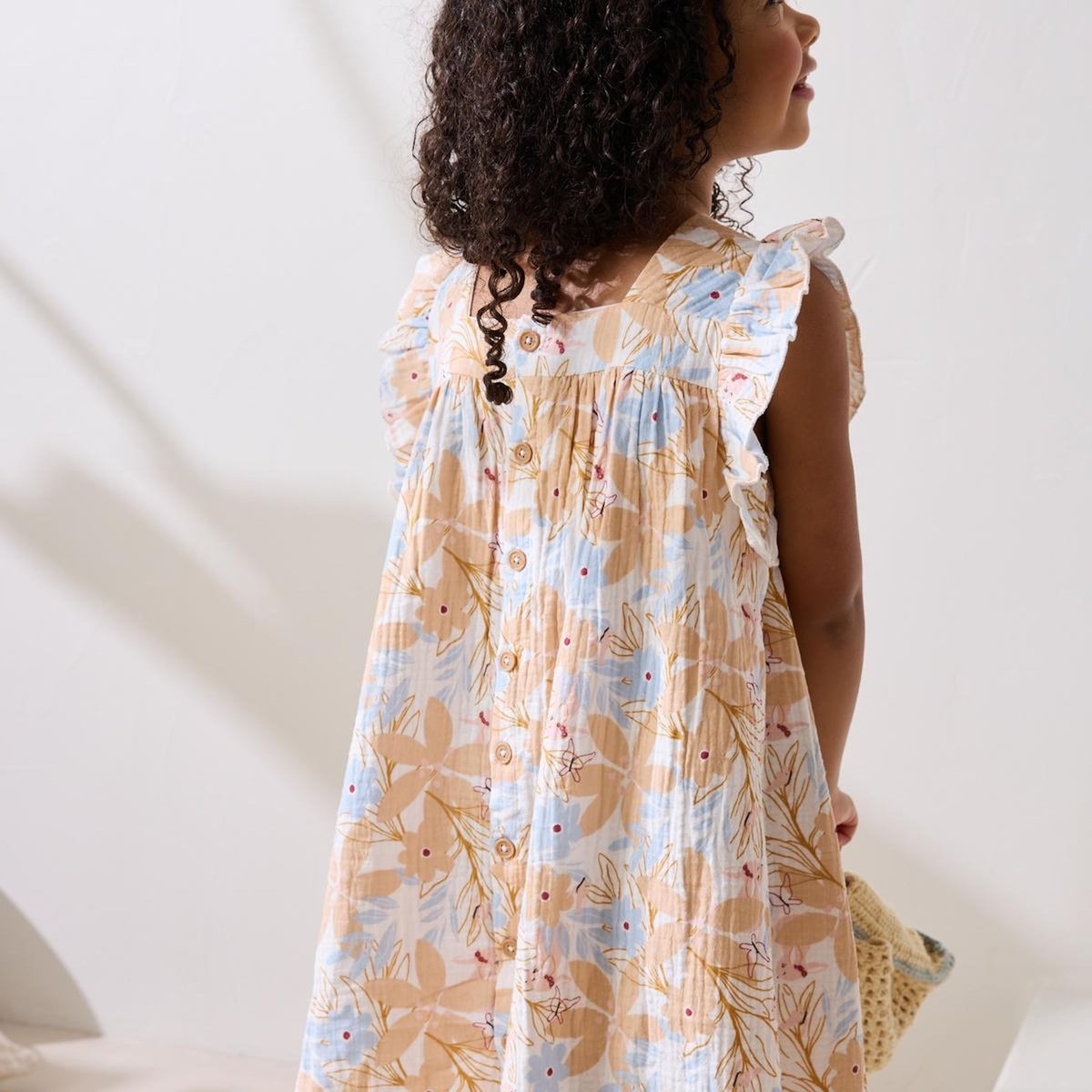 Petit Béguin Robe enfant en gaze de coton Praline