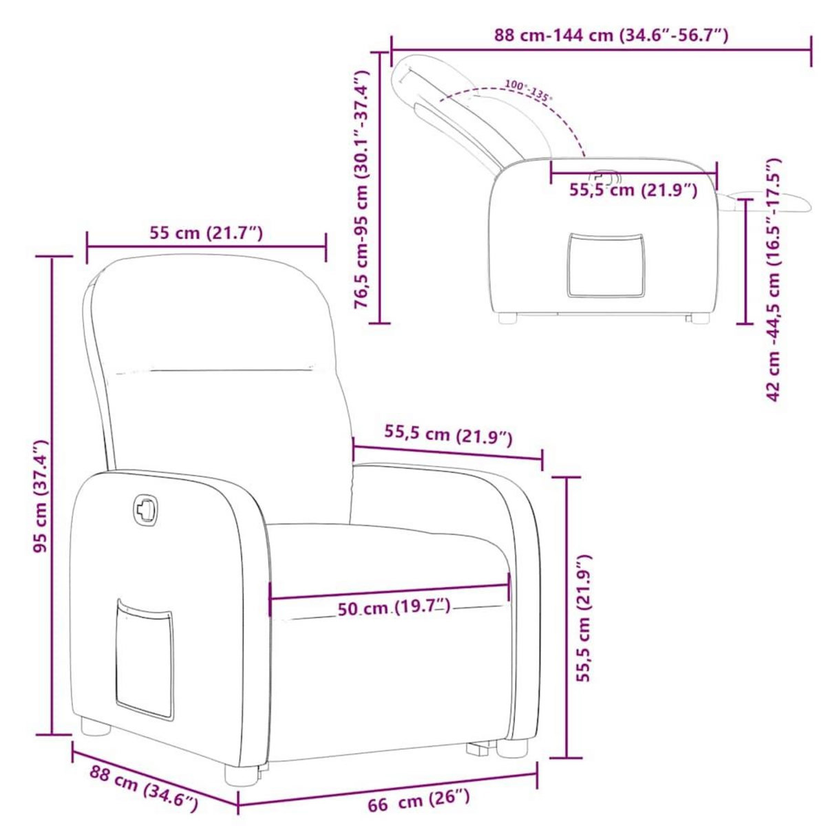 VIDAXL Fauteuil inclinable rouge bordeaux tissu