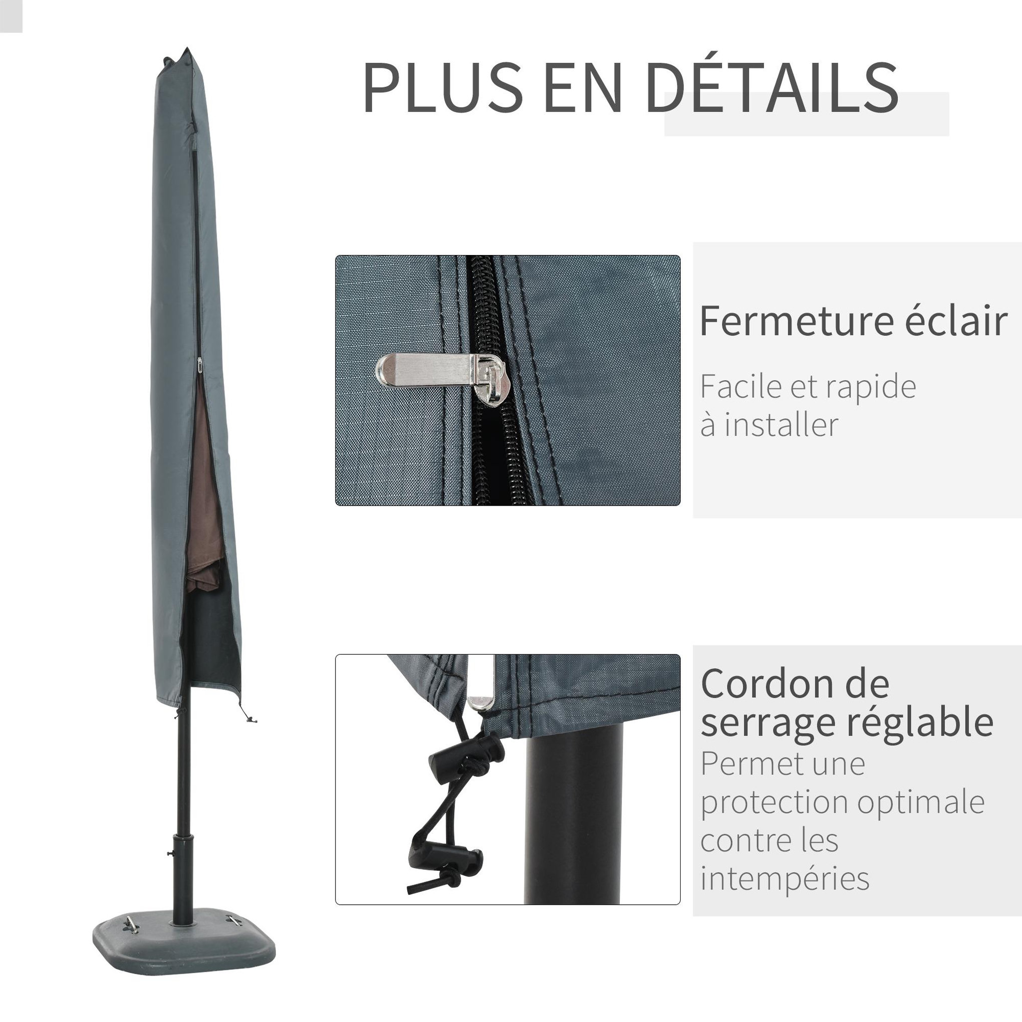 Voir la diapositive 6 : OUTSUNNY Housse de protection imperméable pour parasol droit avec fermeture éclair et cordon de serrage gris