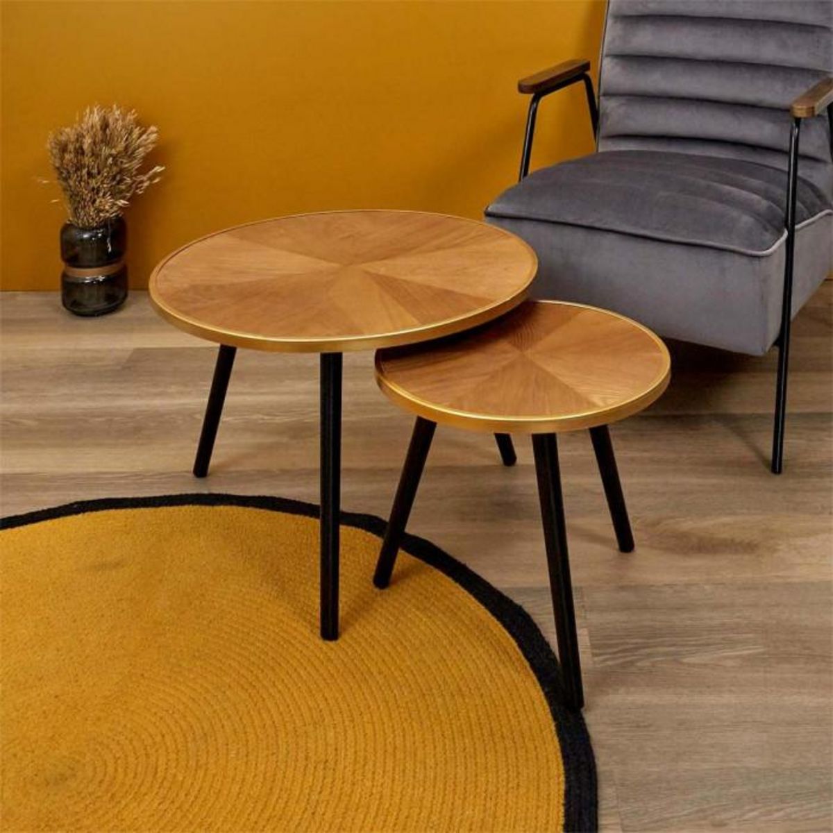 Paris Prix Lot de 2 Tables Gigognes  Felix  40cm Naturel & Noir