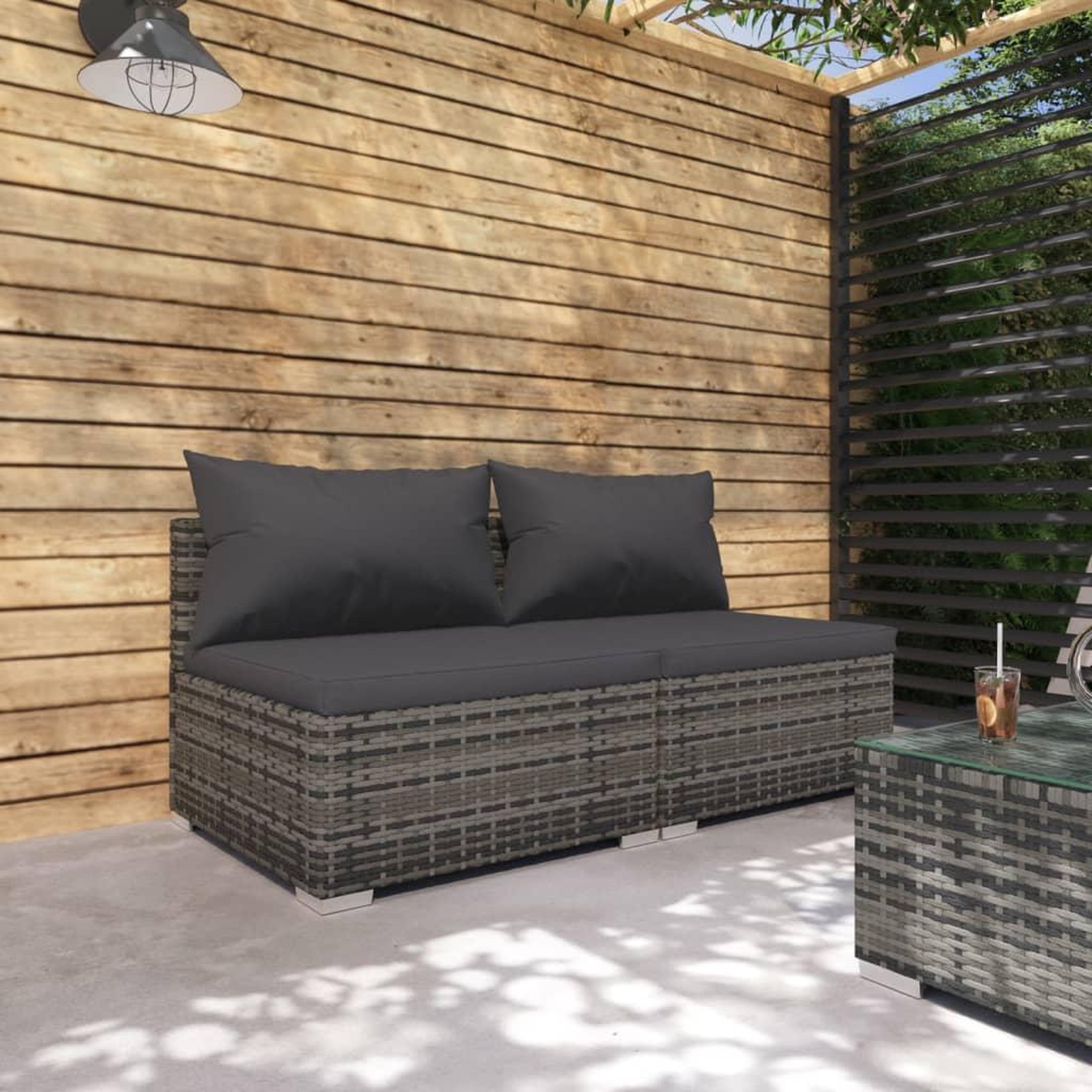 Voir la diapositive 1 : VIDAXL Salon de jardin 2 pcs avec coussins Resine tressee Gris