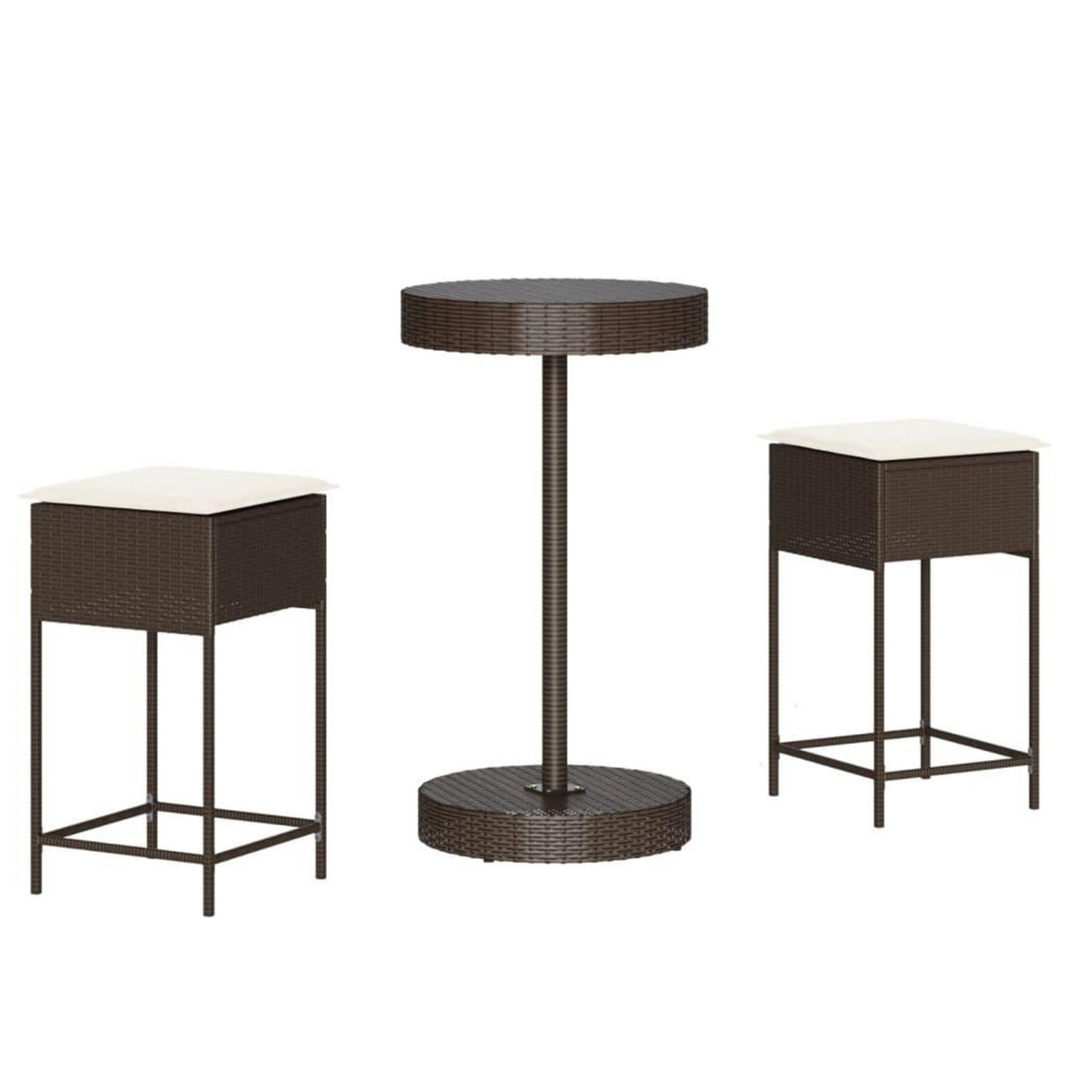 VIDAXL Ensemble de bar de jardin 3 pcs et coussins brun resine tressee