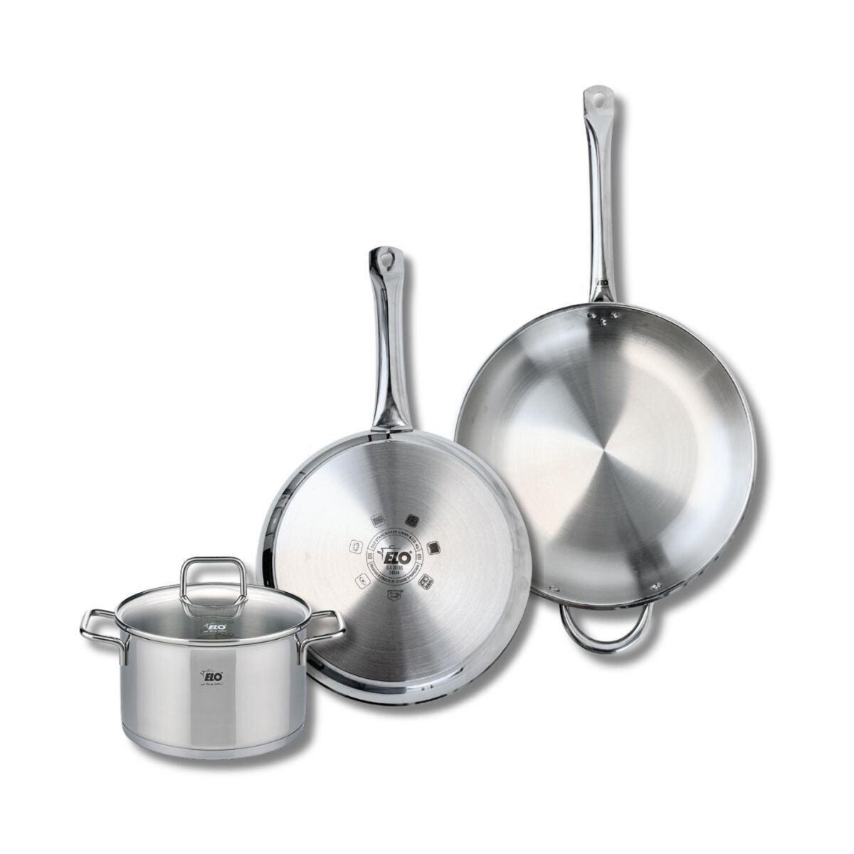 ELO Ensemble de 2 Poêles de cuisson 28 et 32 cm et 1 faitout 20 cm Elo Profi Citrin