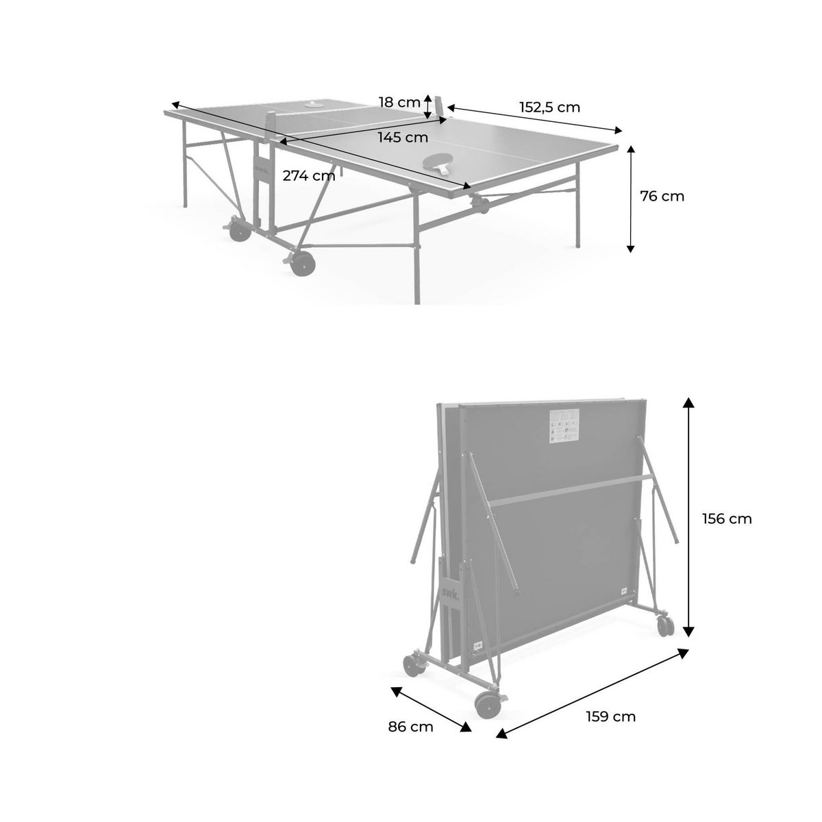 SWEEEK Table de ping pong INDOOR bleue. avec 2 raquettes et 3 balles. utilisation intérieure + Housse en PVC