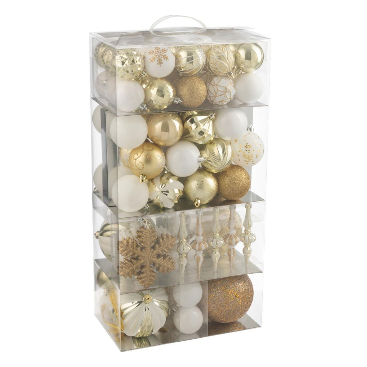 Paris Prix Lot de 80 Boules de Noël  Night  58cm Blanc & Doré