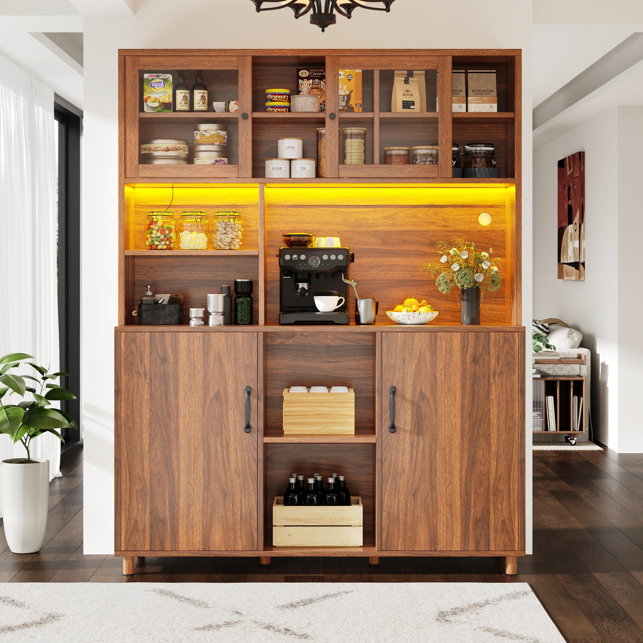 Voir la diapositive 2 : MERAX Buffet de cuisine 4 portes 0 tiroir - 120 cm noyer led mdf
