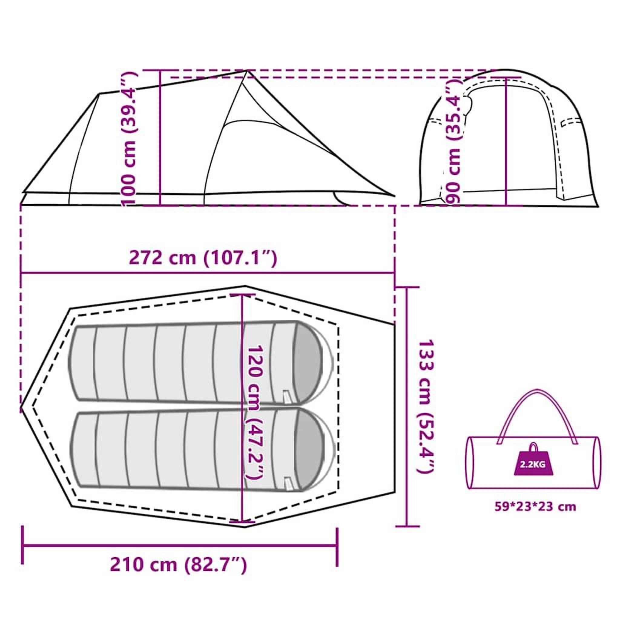 Voir la diapositive 6 : VIDAXL Tente de camping tunnel 2 personnes marron impermeable