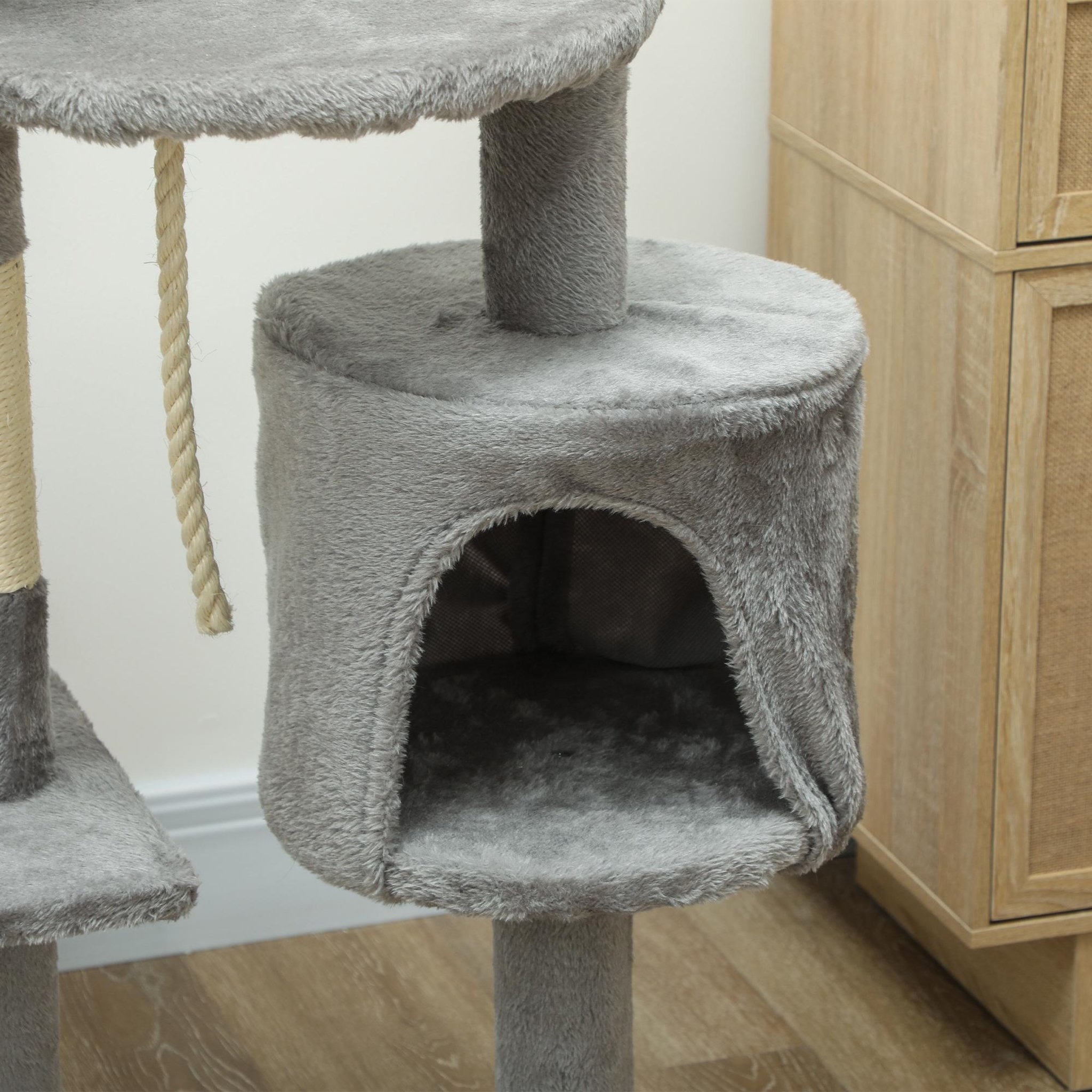 Voir la diapositive 6 : PAWHUT Arbre à chats multi-équipements griffoirs grattoirs plateformes niche corde jouets 40l x 40l x 114h cm gris