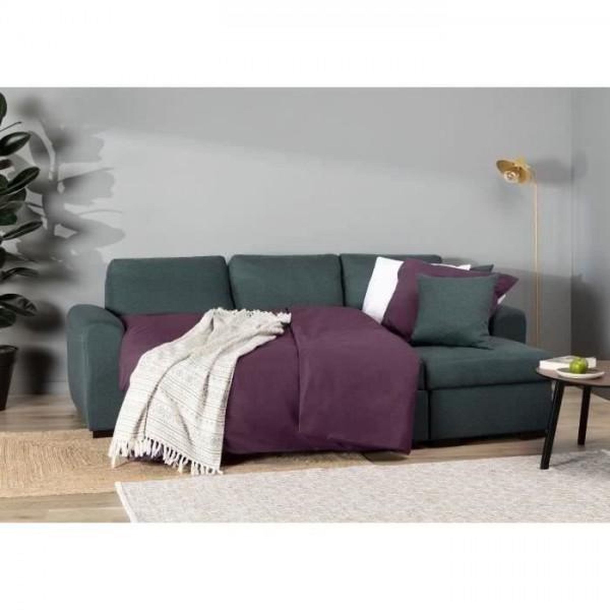 Voir la diapositive 5 : MARKET24 Canapé d'angle convertible réversible 4 places - Tissu Vert - L 244 x P 151 x H 90 - HAMILTON - Fabriqué en Ukraine