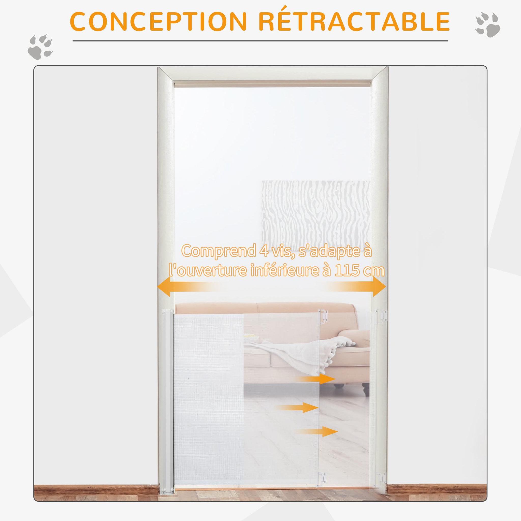 Voir la diapositive 4 : PAWHUT Barrière de sécurité barrière animaux rétractable automatique 1,15l x 0,83h m teslin métal blanc