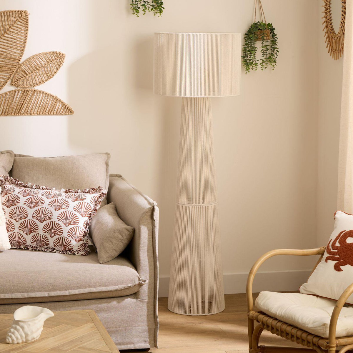 ATMOSPHERA Lampadaire en corde ADRIA - Blanc