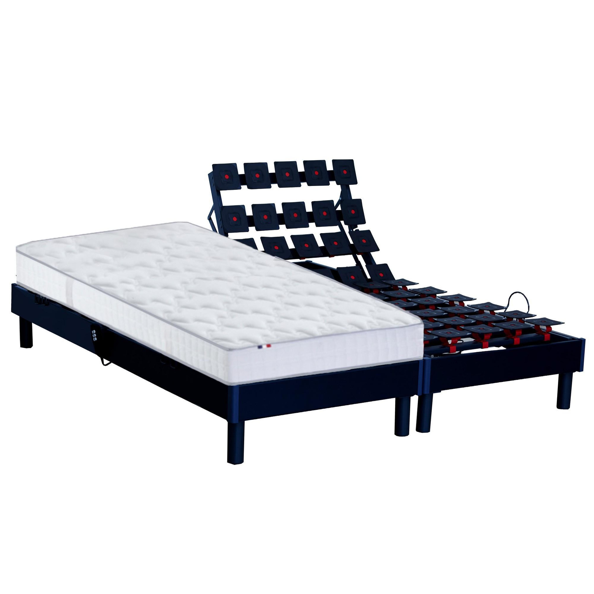 IDLITERIE Ensemble relaxation 100% latex 5 zones + sommier avec réglage fermeté partout 2x90 x 200