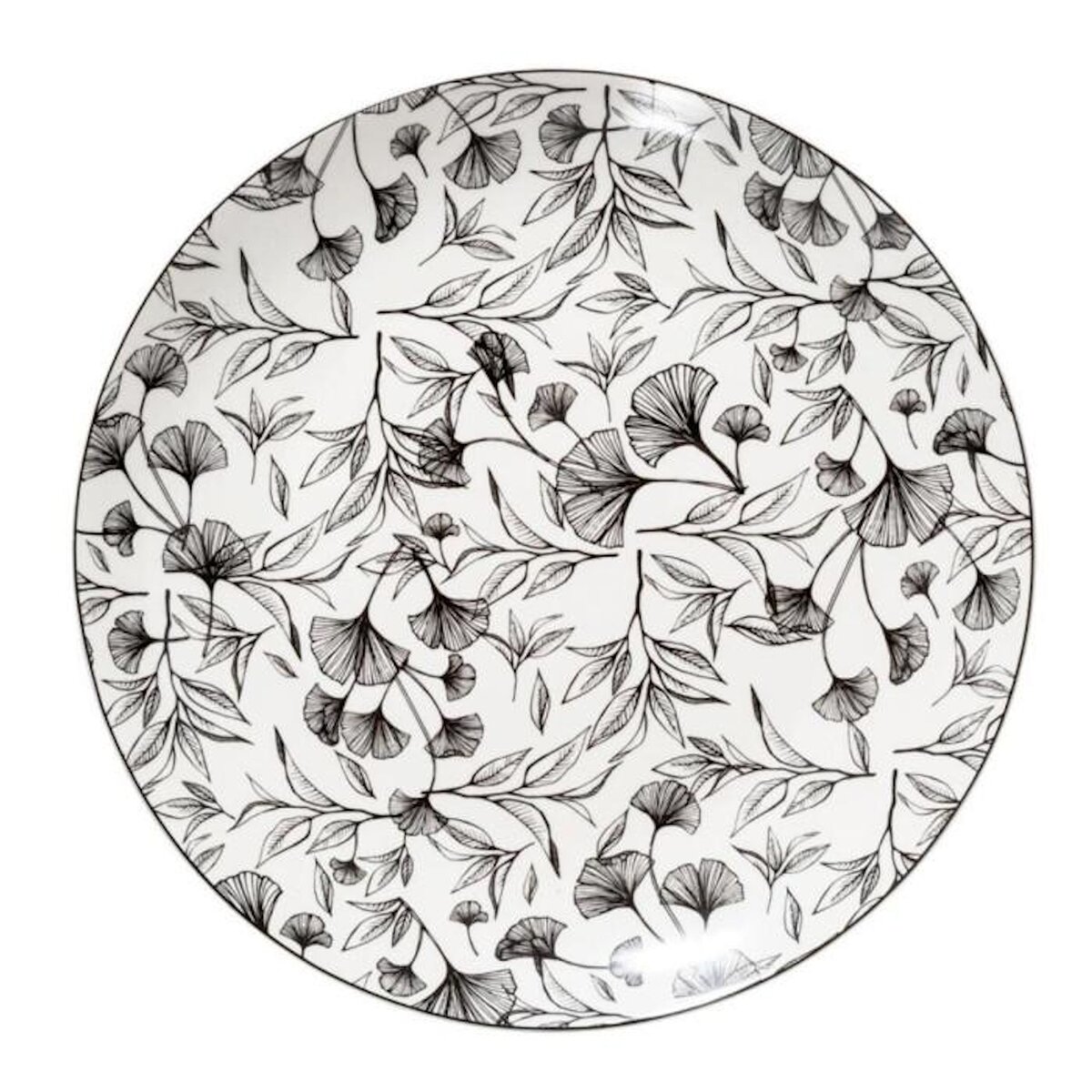 SECRET DE GOURMET Lot de 6 Assiettes Plates  Black Floral  27cm Noir