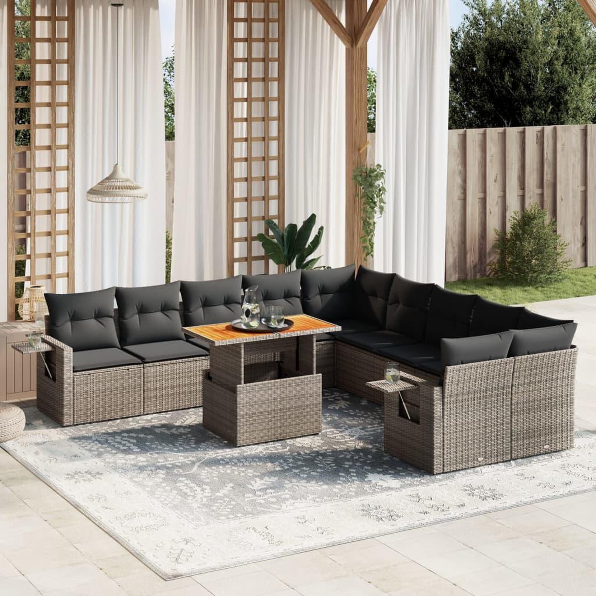 VIDAXL Salon de jardin 11 pcs avec coussins gris resine tressee