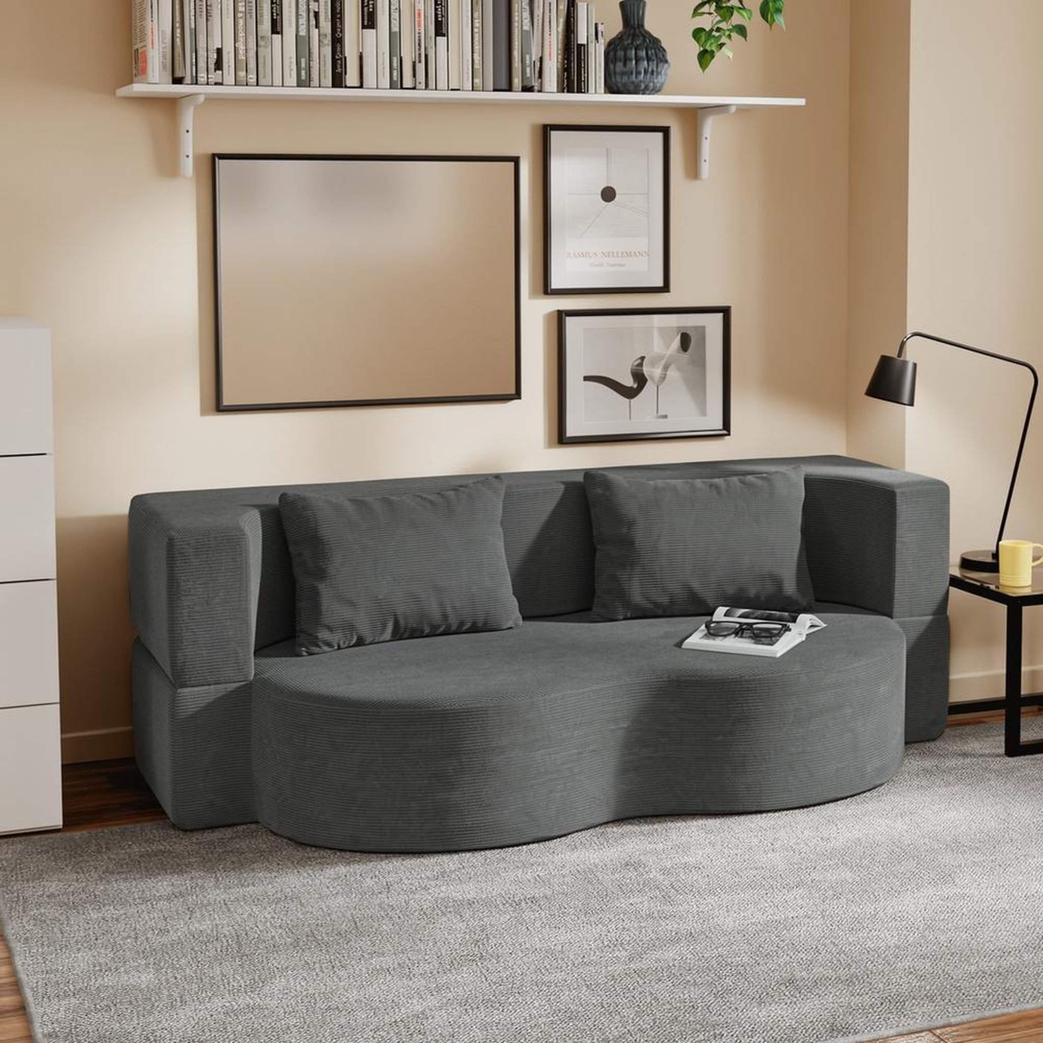 Voir la diapositive 2 : SOBUY Canapé-lit 2 places convertible en velours côtelé gris foncé 177x107x32 cm fst101-dg