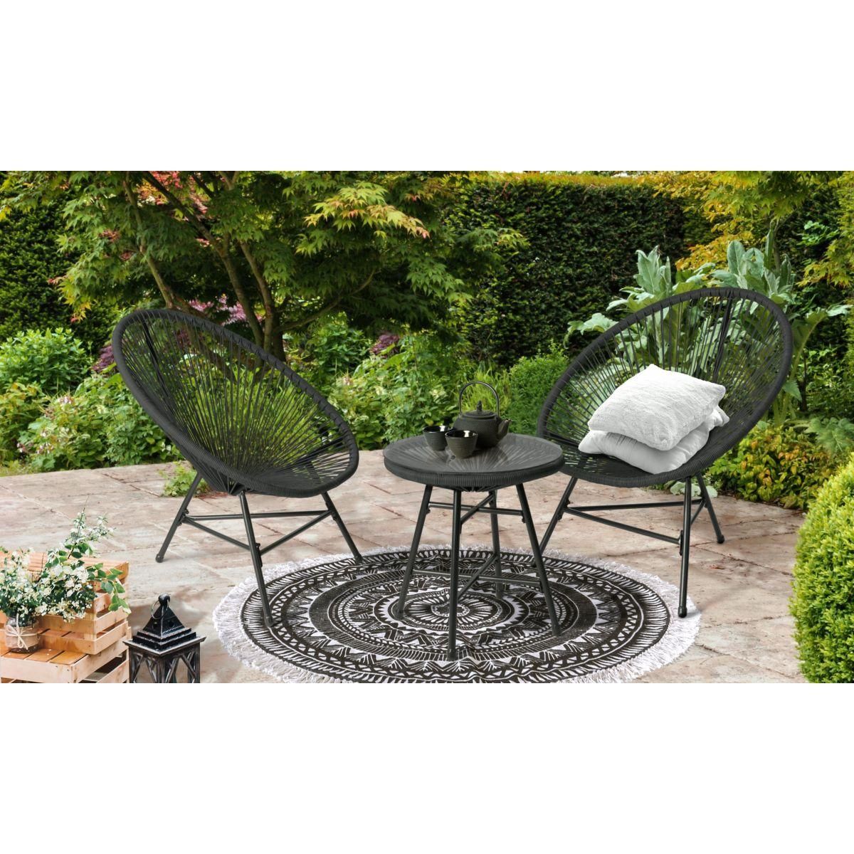 Inkazen Salon bas de jardin en résine gris 2 places IBIZA