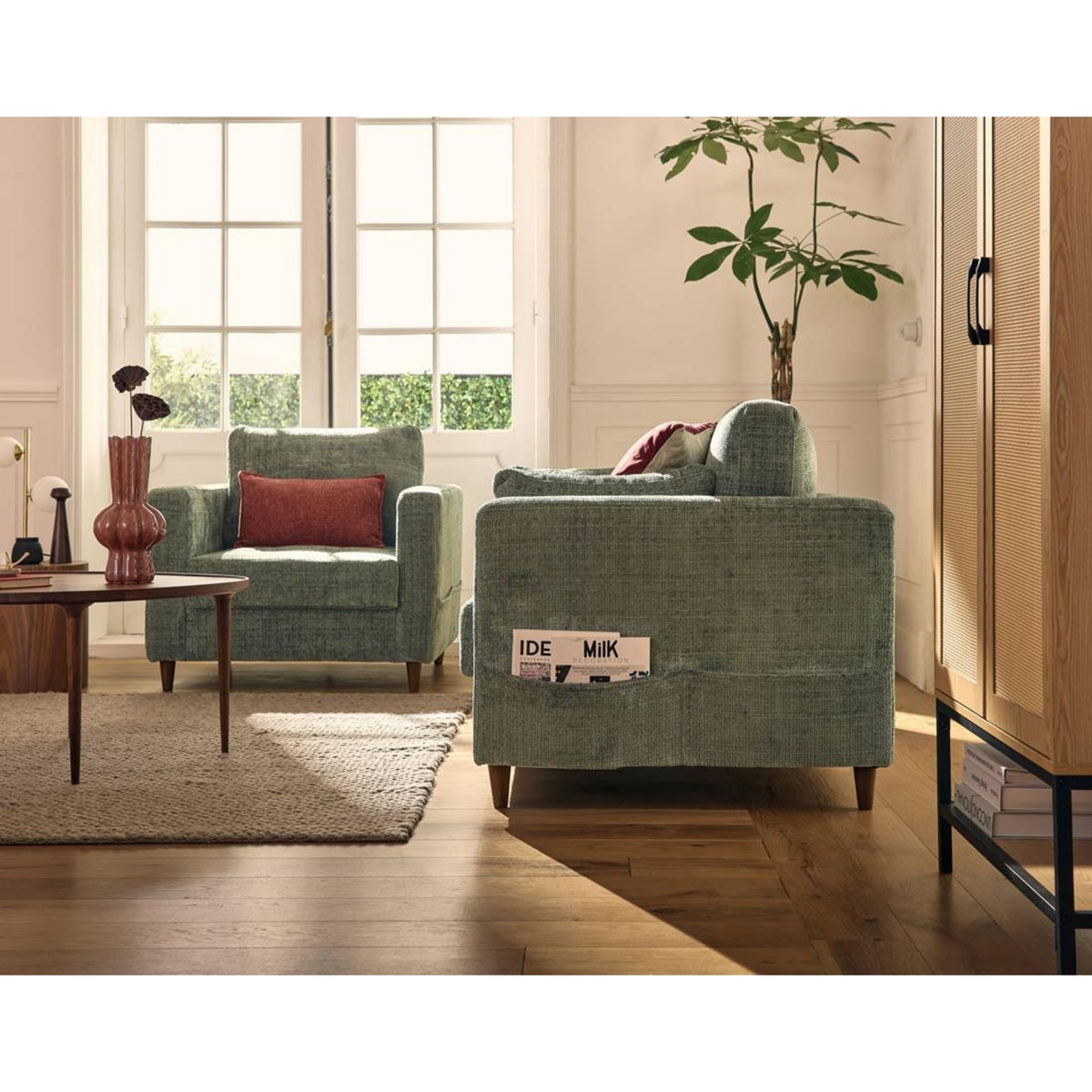 LISA DESIGN Anna - canapé droit 2 places avec poche en velours texturé