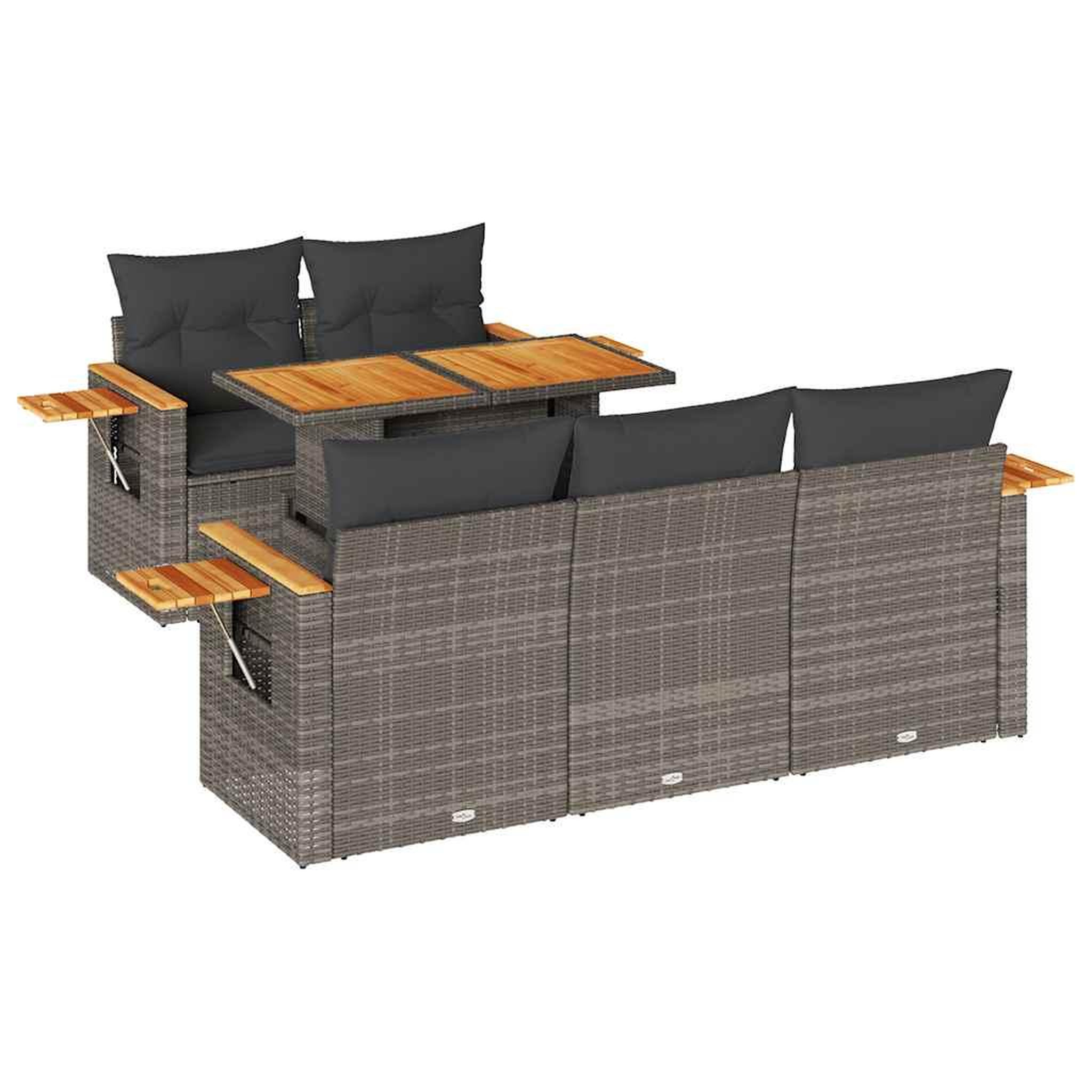 Voir la diapositive 2 : VIDAXL Salon de jardin avec coussins 6 pcs gris resine tressee acacia
