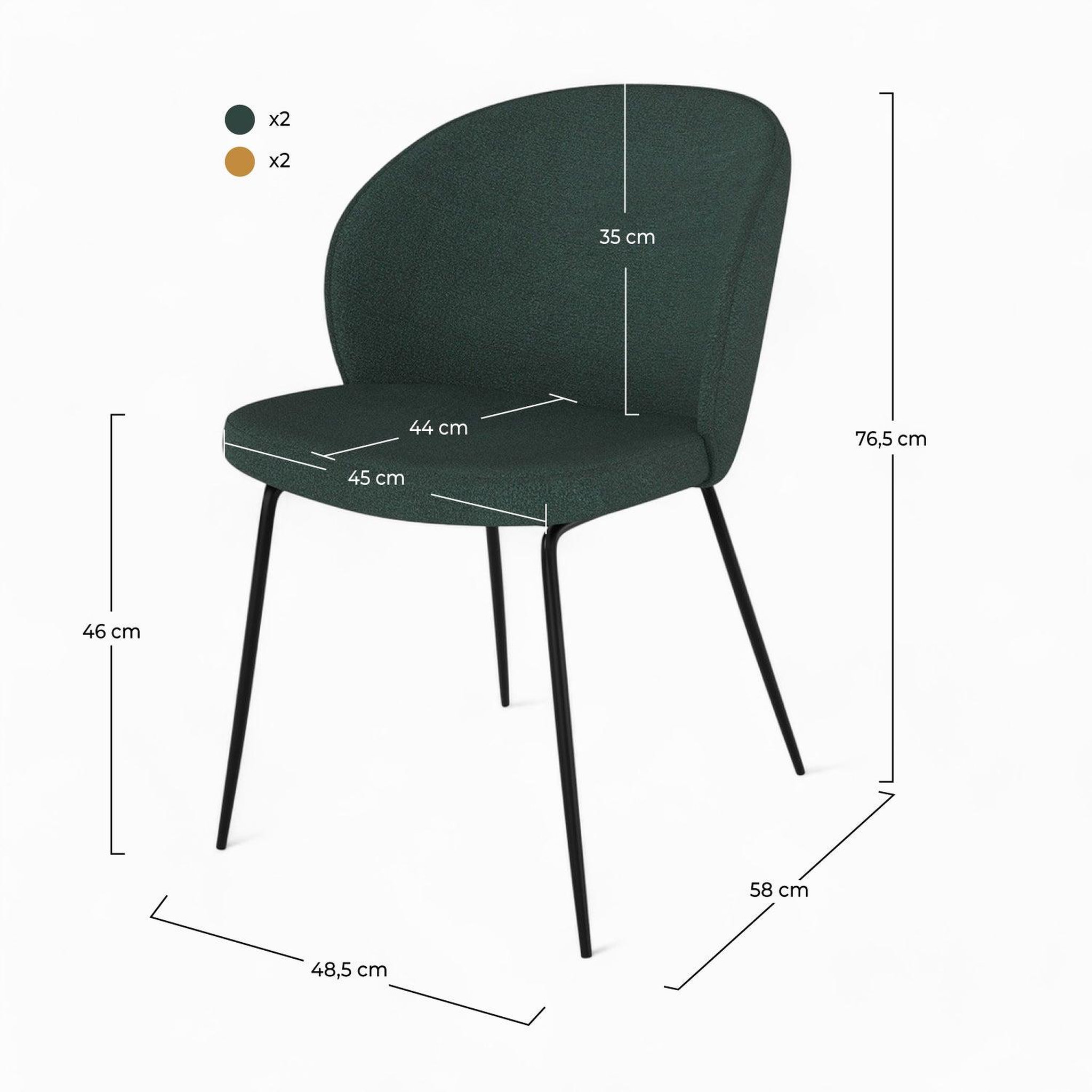 Voir la diapositive 4 : MAISON PAVANE Pack 4 chaises en tissu bouclé jaune et vert-groom