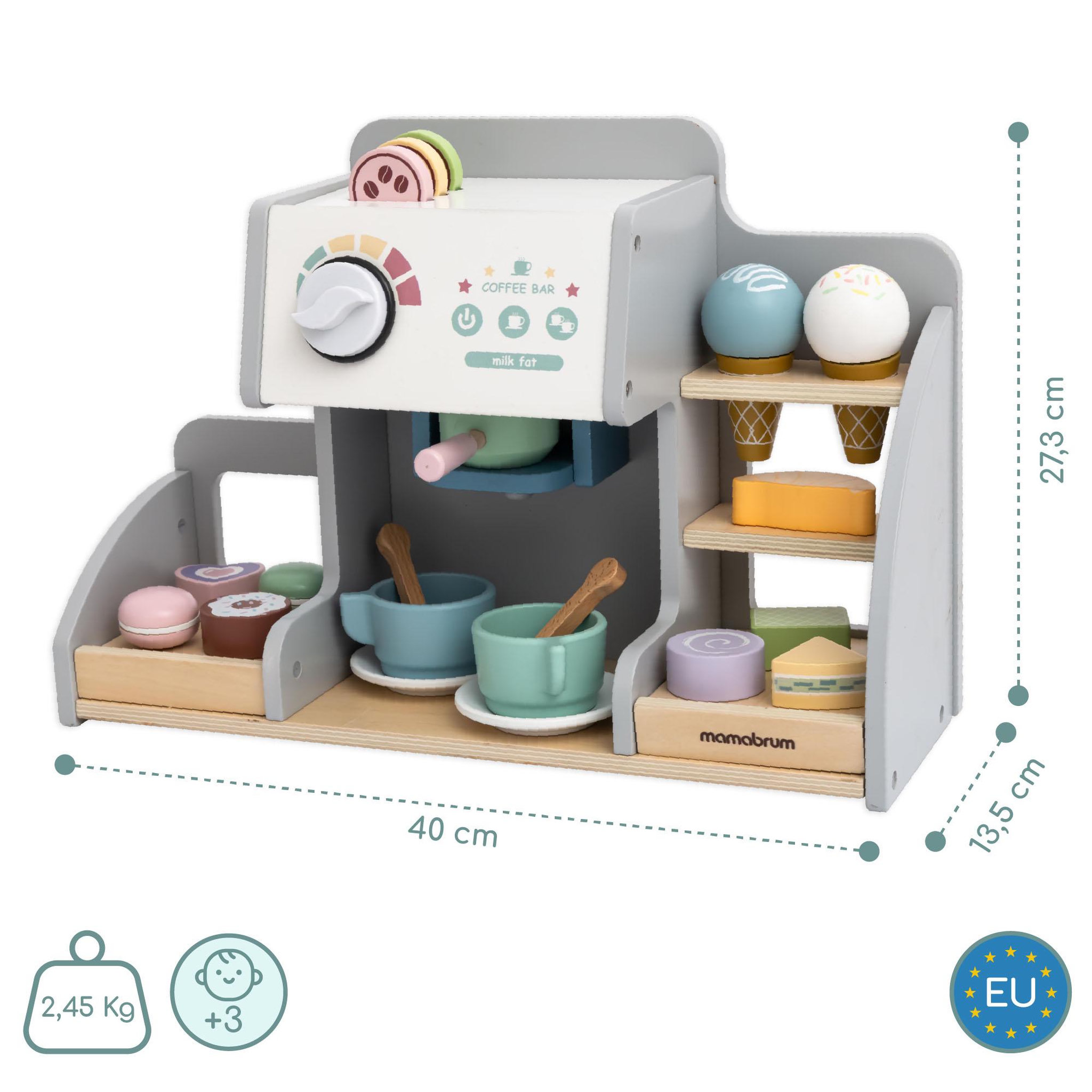 Voir la diapositive 5 : MAMABRUM Marchande Bois, Glacière avec Tableau Magnétique, Machine à Café, Set de Glaces et de Desserts