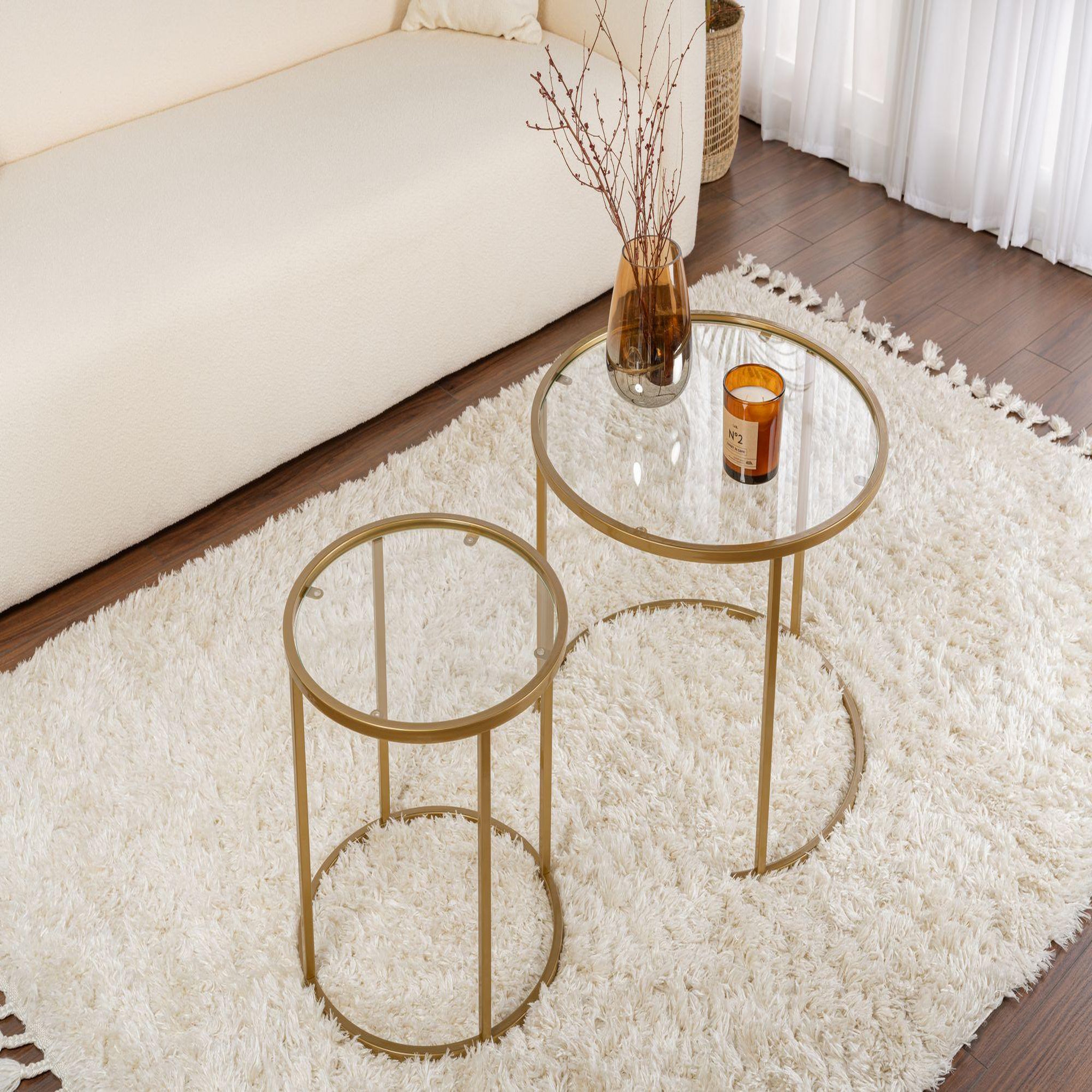 Voir la diapositive 4 : Habitat et Jardin Lot de 2 tables basses en métal  aurum  - 60 x 60 x 43 cm - or transparent