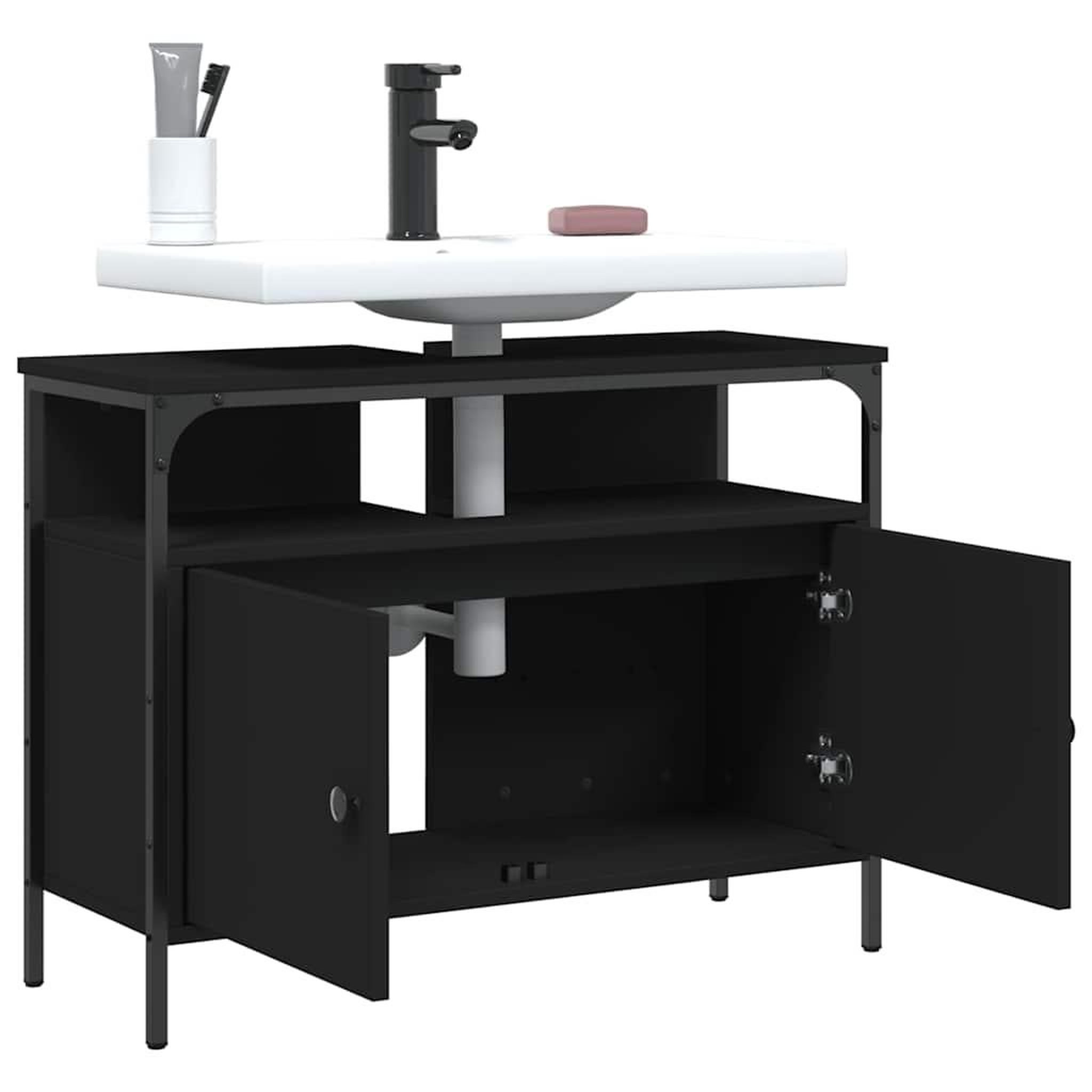 Voir la diapositive 4 : VIDAXL Armoire lavabo de salle de bain noir 80x30x60 cm