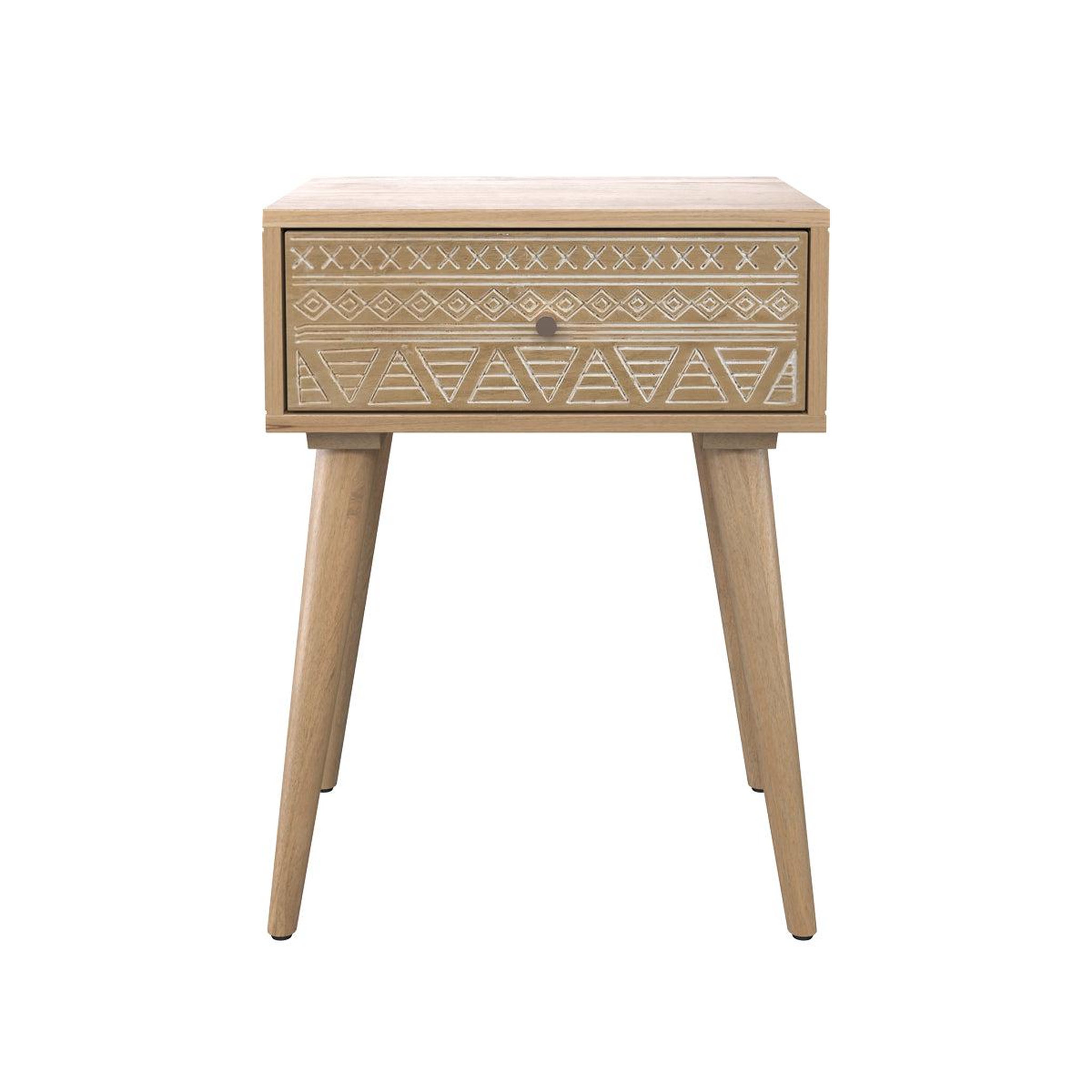 MAISON PAVANE Table de chevet en bois de manguier gravé 1 tiroir-tiny