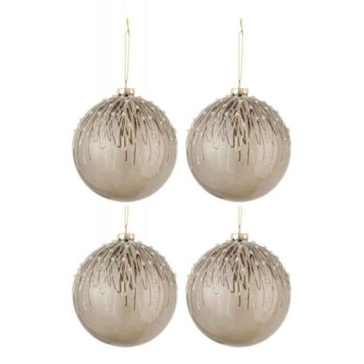Paris Prix Lot de 4 Boules de Noël  Perles Pailletées  12cm Gris