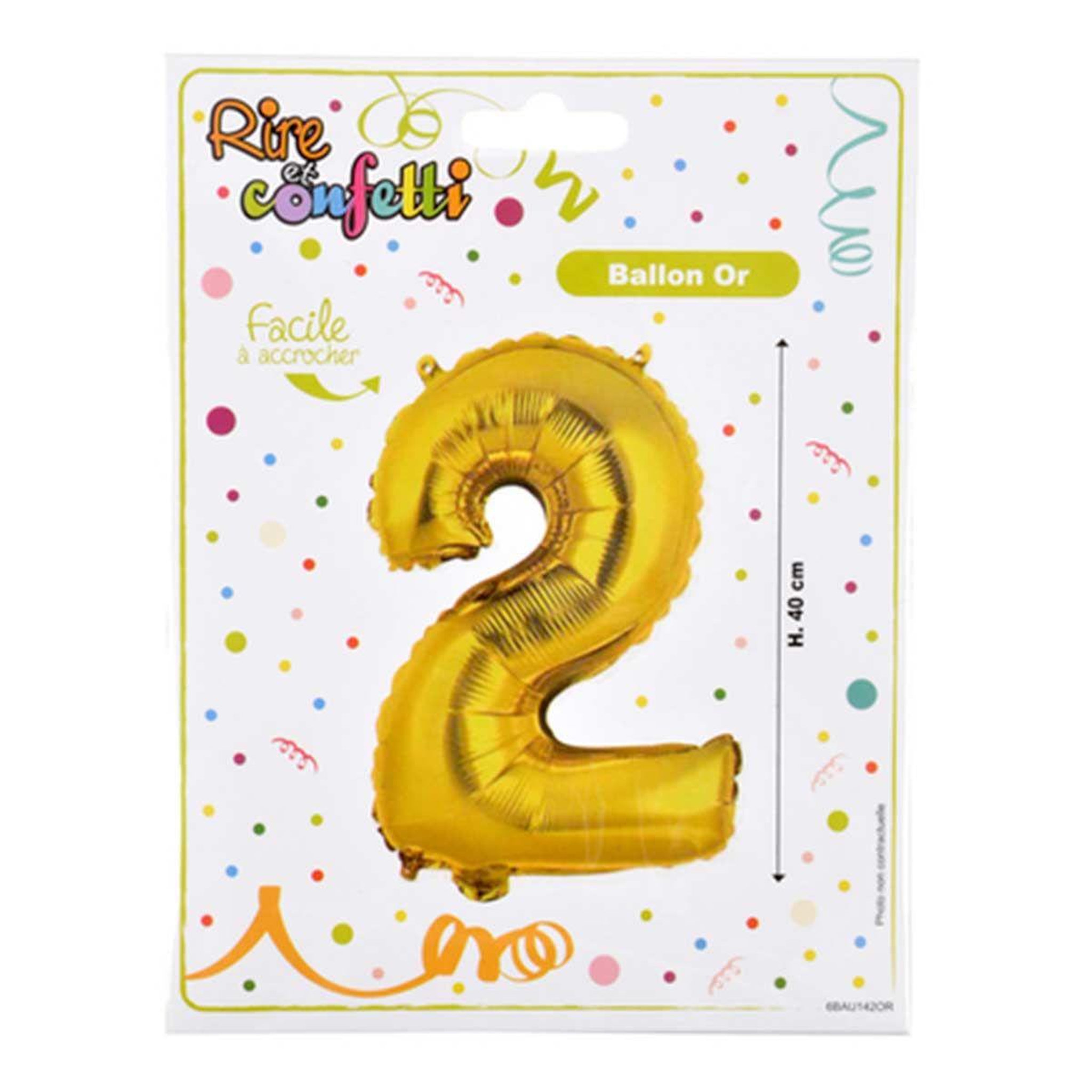 Voir la diapositive 2 : HOMEA Ballon Gonflable Métallisé  Chiffre 2  40cm Or