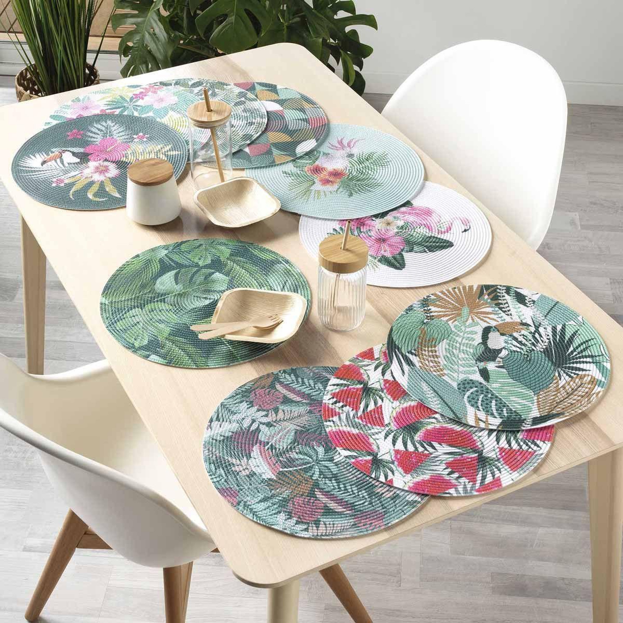 Voir la diapositive 3 : Douceur d'Intérieur Set de table imprimé  flamant  35cm blanc
