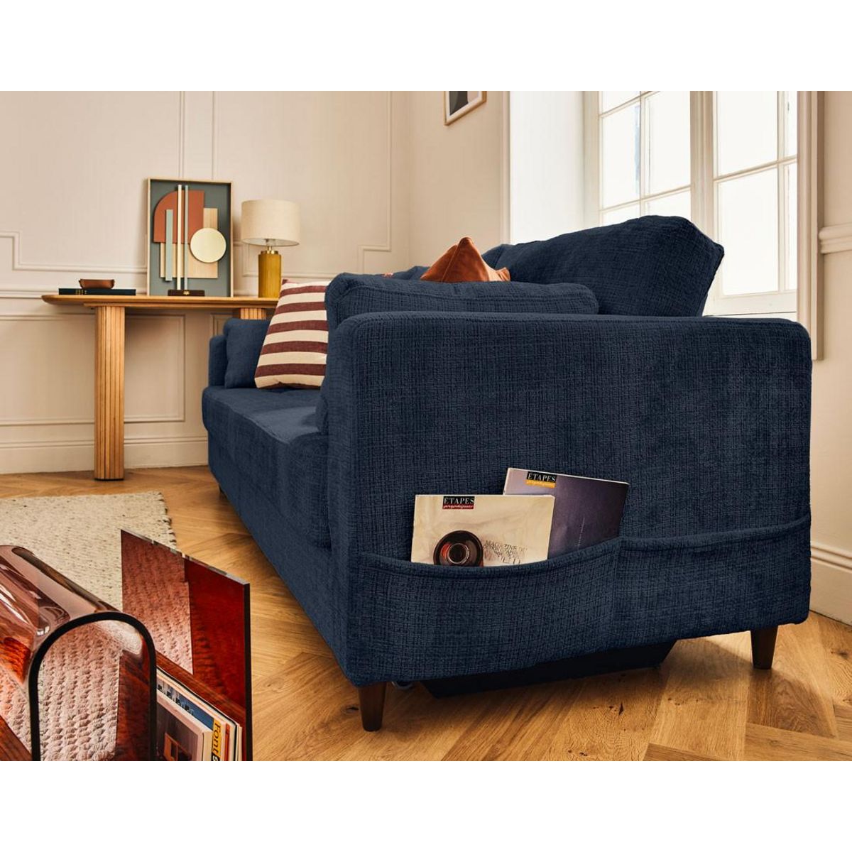 LISA DESIGN Anna - canapé droit 3 places convertible avec poche en velours texturé