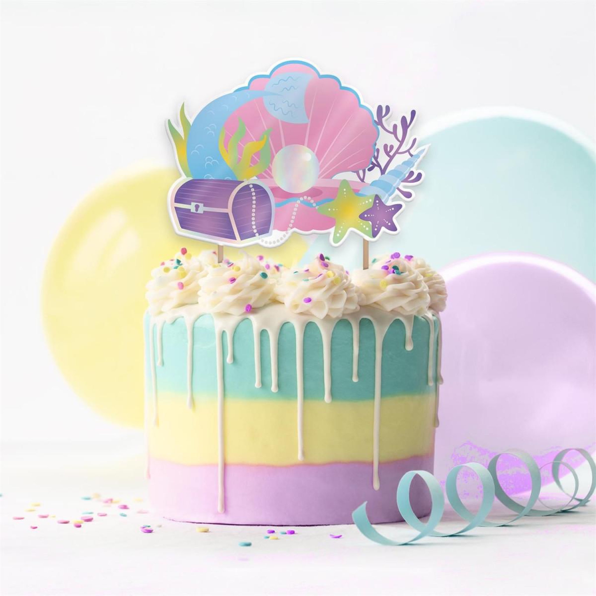 Voir la diapositive 4 : PARTY TIME Lot de 2 Décorations de Gâteaux  Sirène  28cm Multicolore
