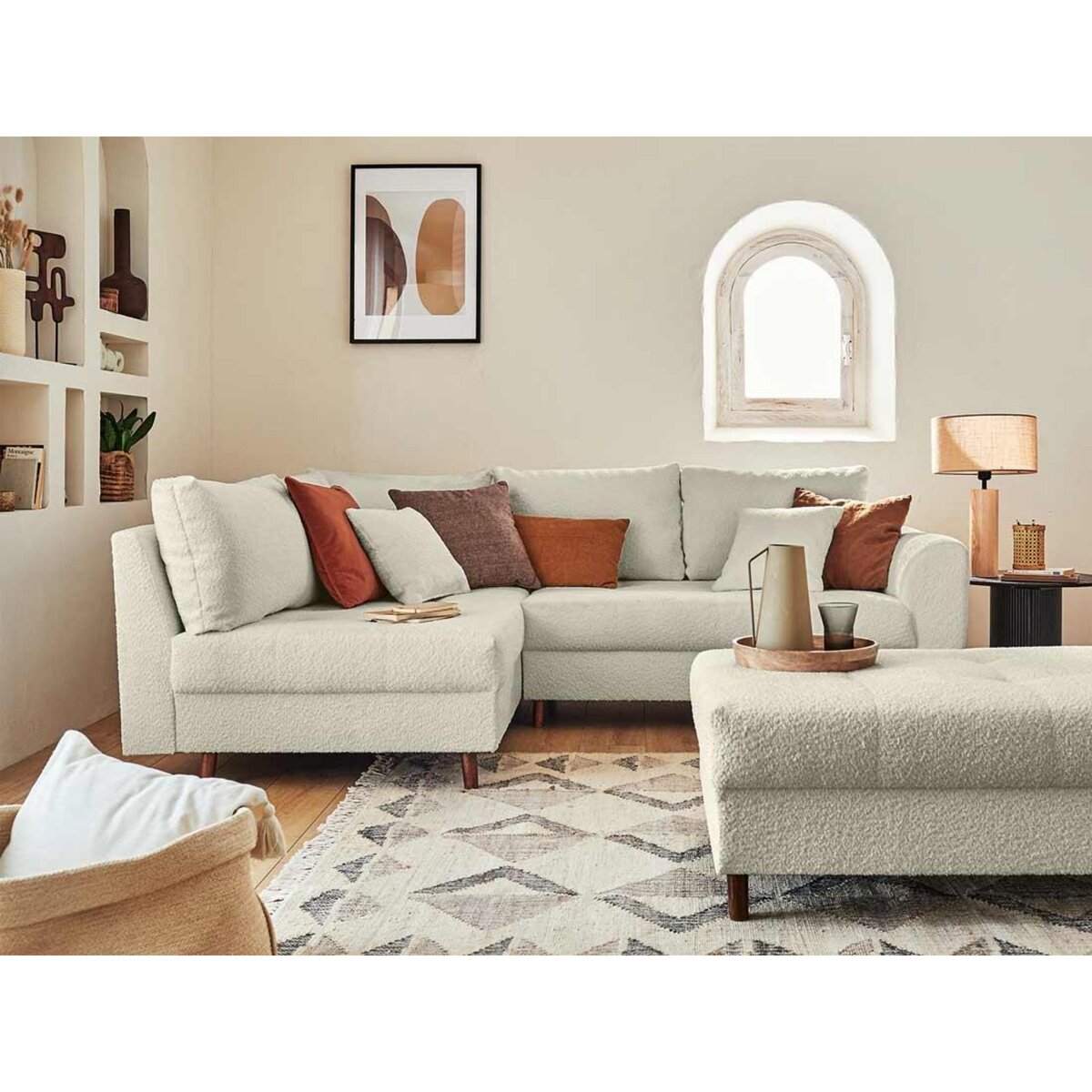 LISA DESIGN Rune - canapé d'angle gauche - 4 places - avec pouf d'appoint - en tissu bouclette