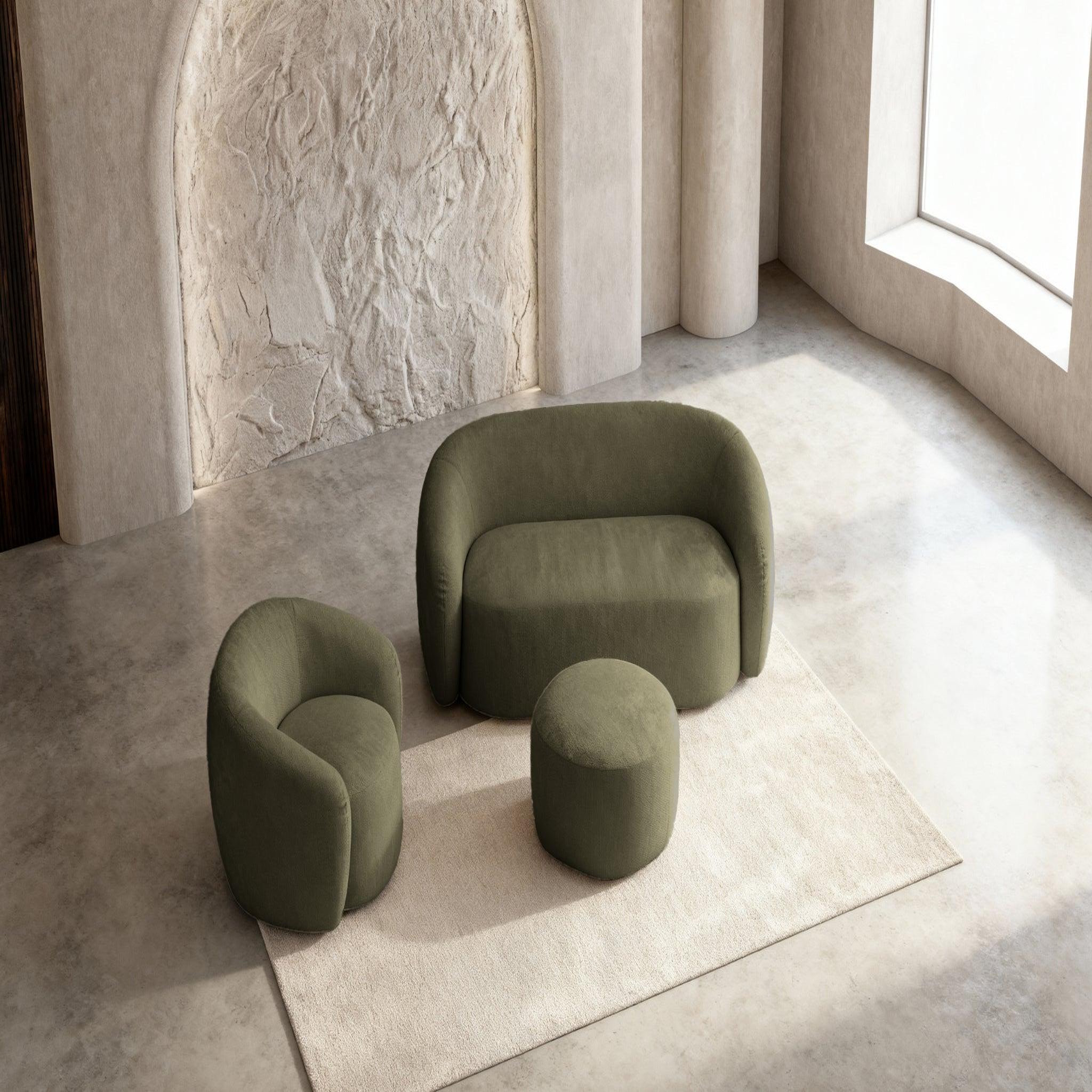 Voir la diapositive 6 : CASANOVA PARIS Aurelie - pack canapé droit 2 places + fauteuil + pouf tissu