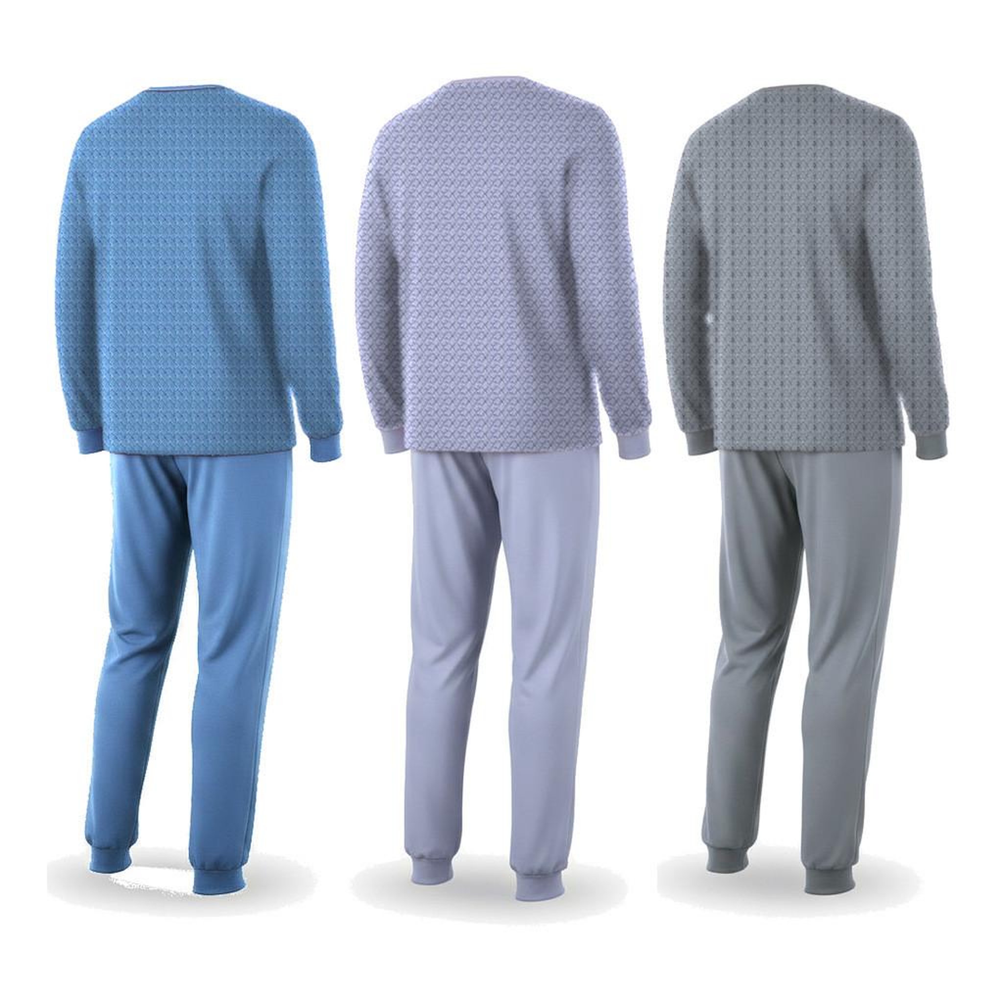Voir la diapositive 3 : OZABI OZABI Pyjama Homme Long Pack de 3, Coton Doublé Polaire, Col Boutonné