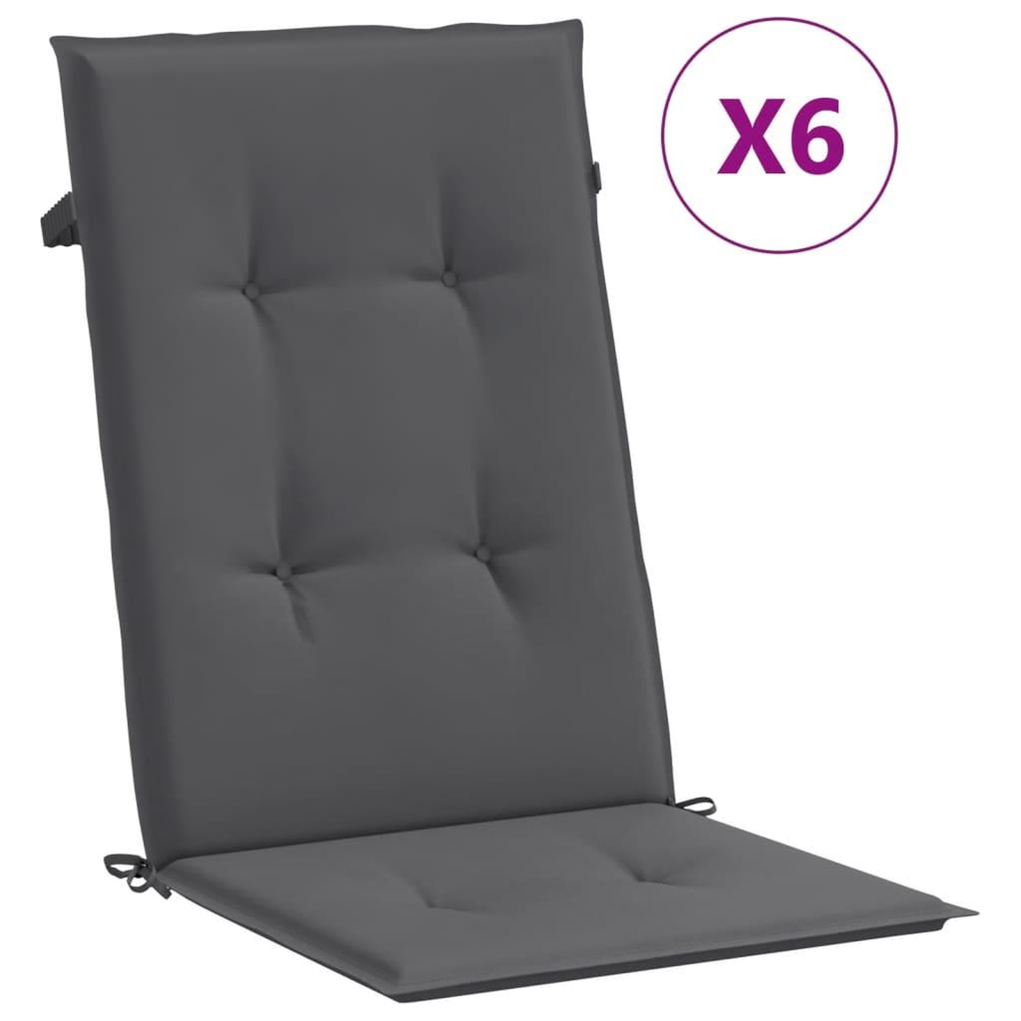 Voir la diapositive 2 : VIDAXL Coussins de chaise de jardin a dossier haut lot de 6 anthracite