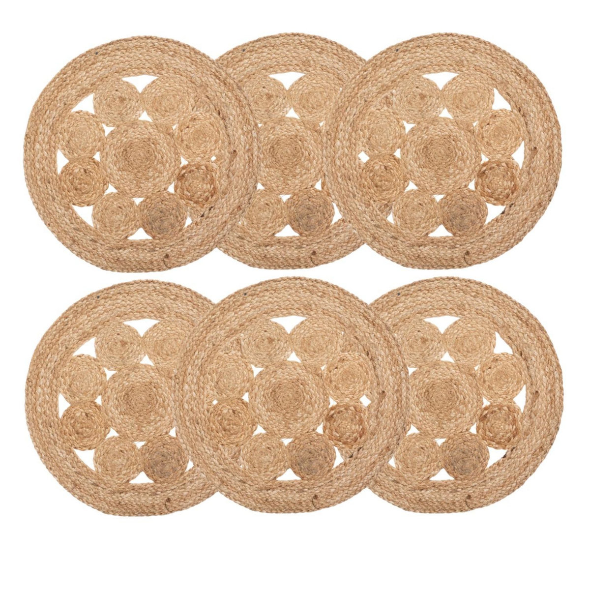 TOILINUX Lot de 6 sets de table en jute ajouré - Diamètre 38 cm - Beige