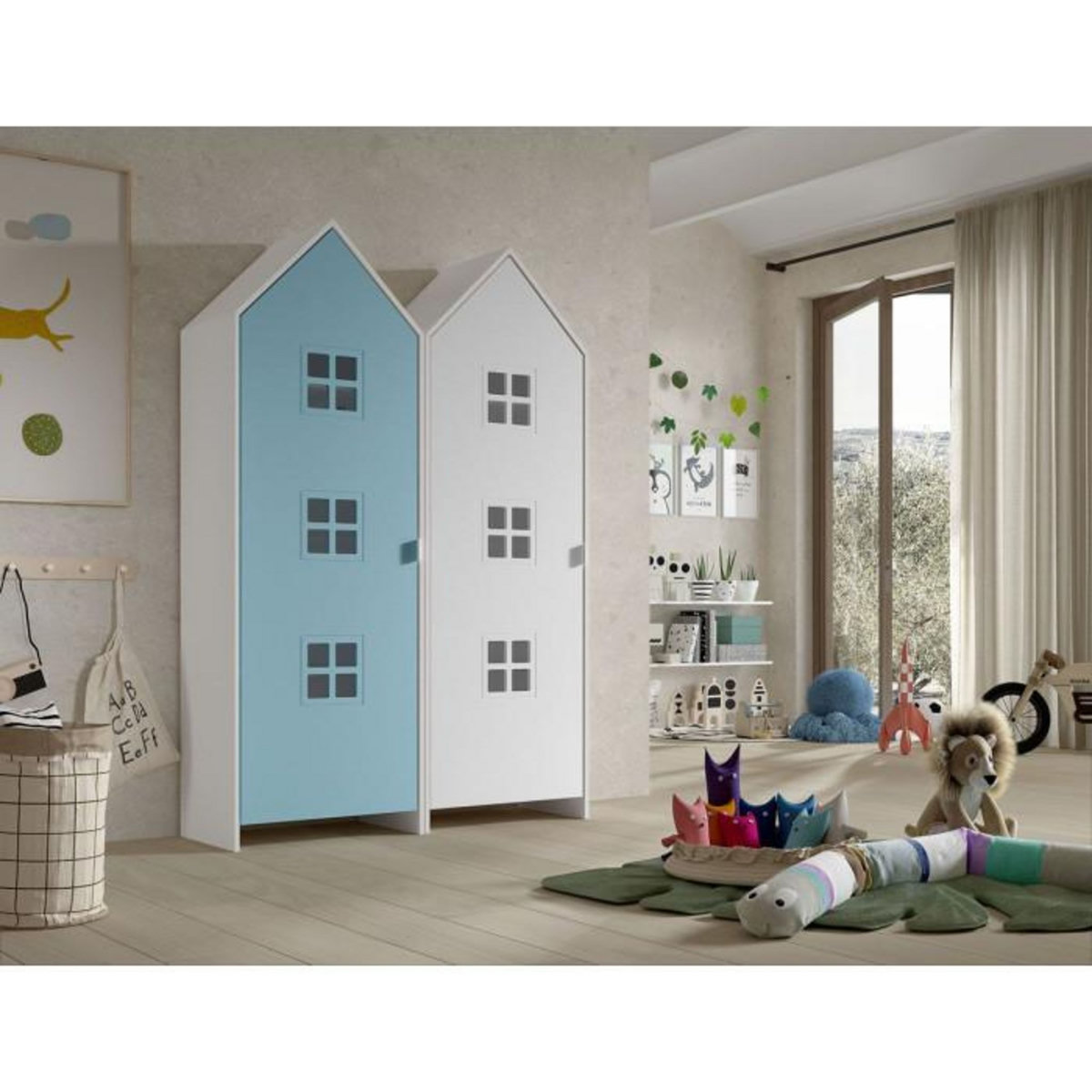 Paris Prix Pack - 2 Armoires Enfant  Casami Bruges  171cm Bleu & Blanc