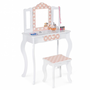 Voir la diapositive 1 : ID MARKET Coiffeuse enfant ROZA blanche et rose avec 3 miroirs et tabouret