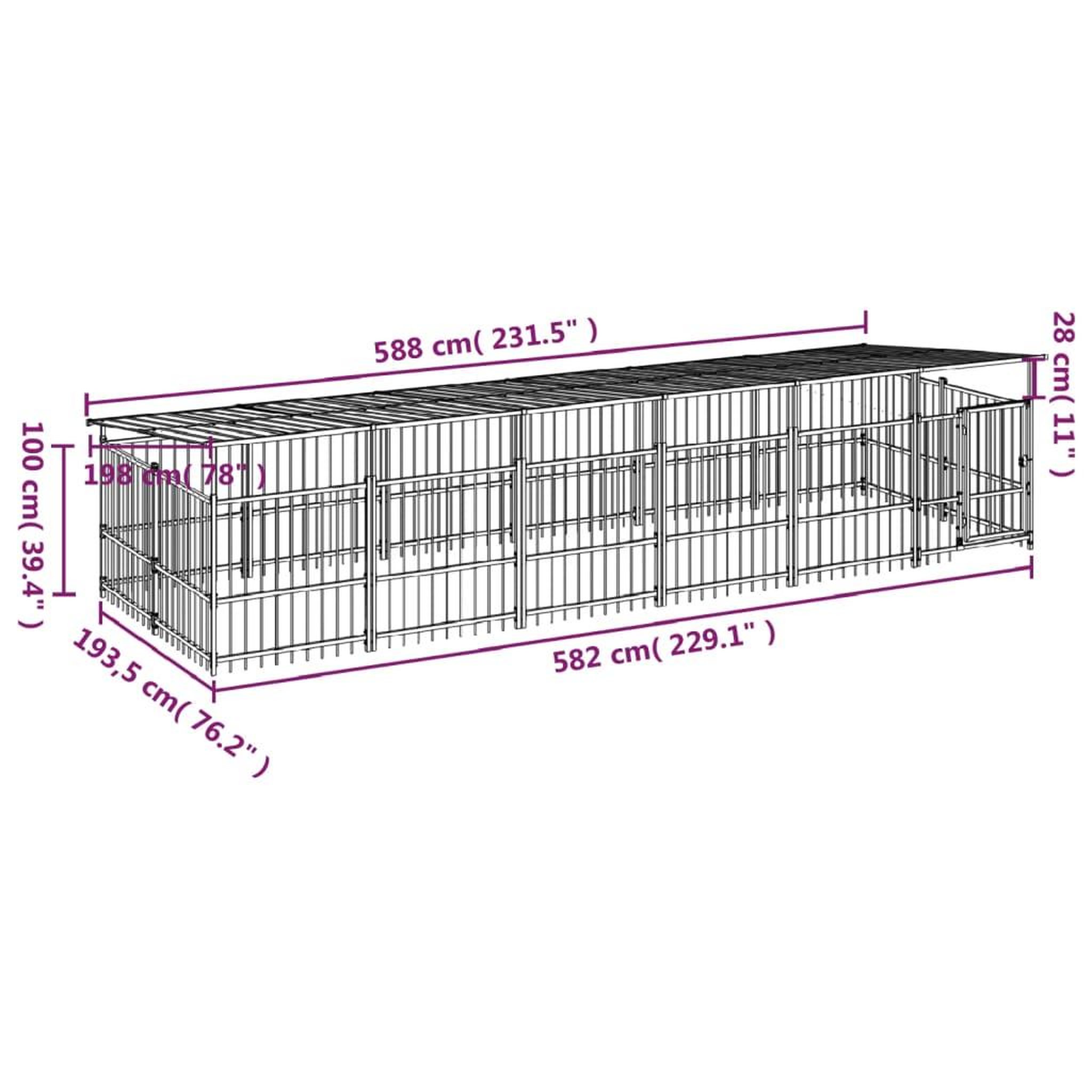 Voir la diapositive 6 : VIDAXL Chenil d'exterieur avec toit pour chiens Acier 11,26 m²