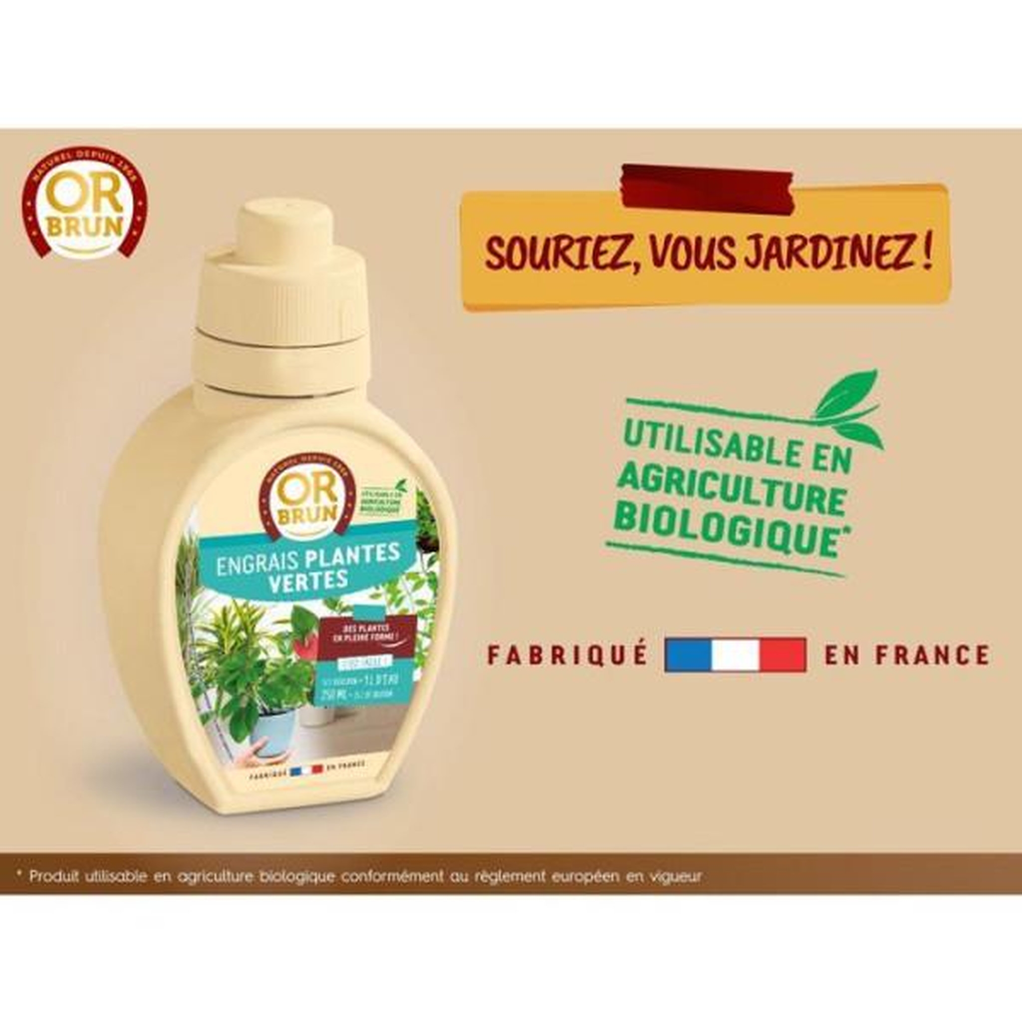 Voir la diapositive 3 : OR BRUN Engrais plantes vertes - or brun - obreclplinter250 - 250 ml - favorise la croissance - fabriqué en france