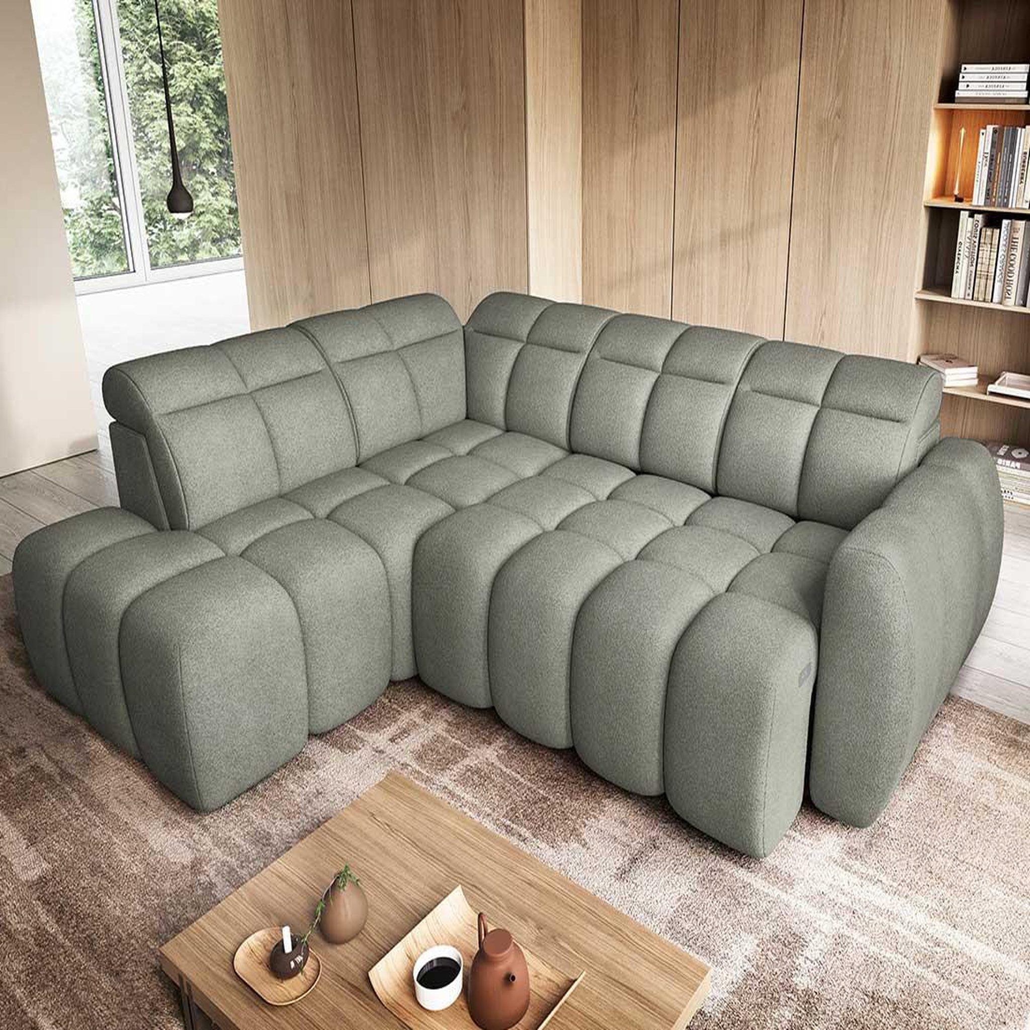 Voir la diapositive 2 : BEST MOBILIER Basile - canapé d'angle gauche 4 places assise extensible électrique avec coffre en tissu texturé