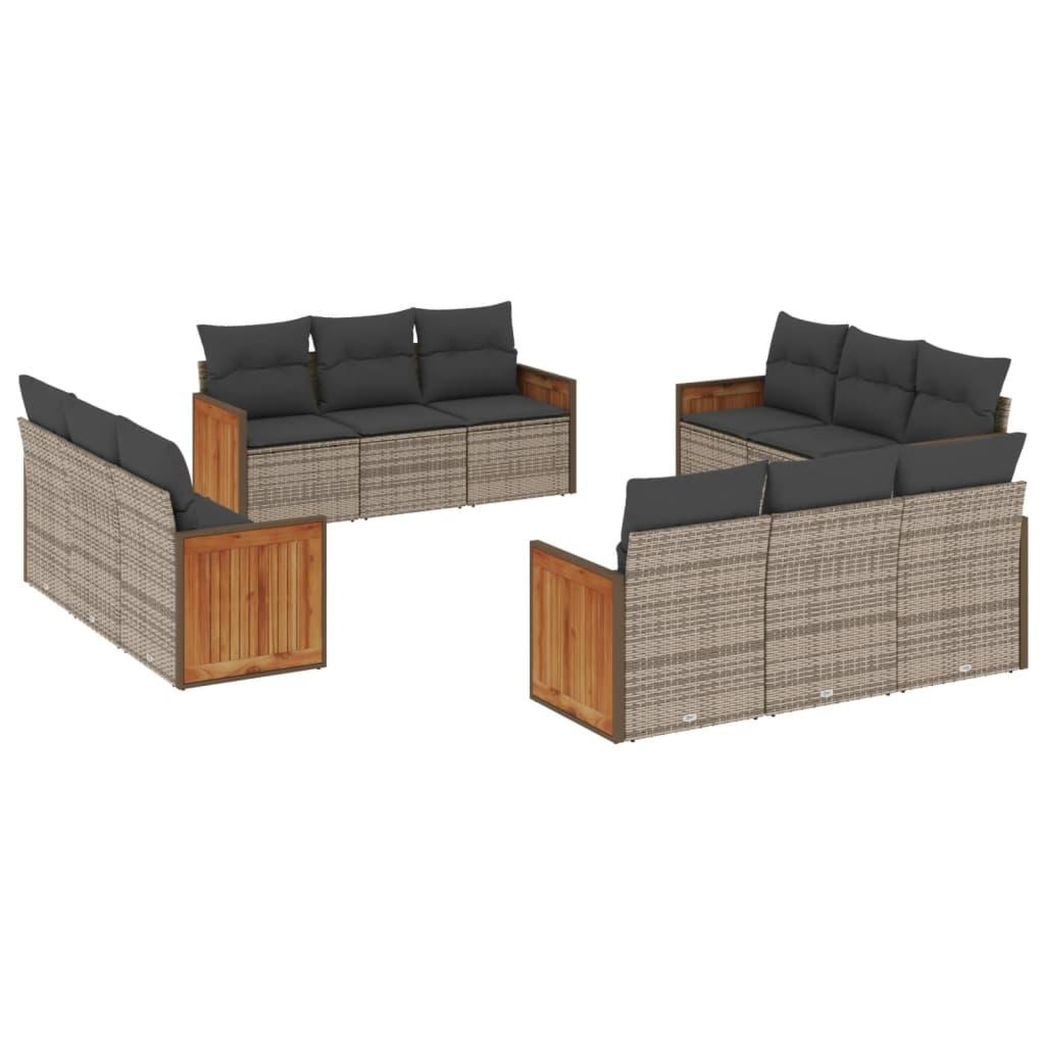 Voir la diapositive 2 : VIDAXL Salon de jardin avec coussins 12 pcs gris resine tressee