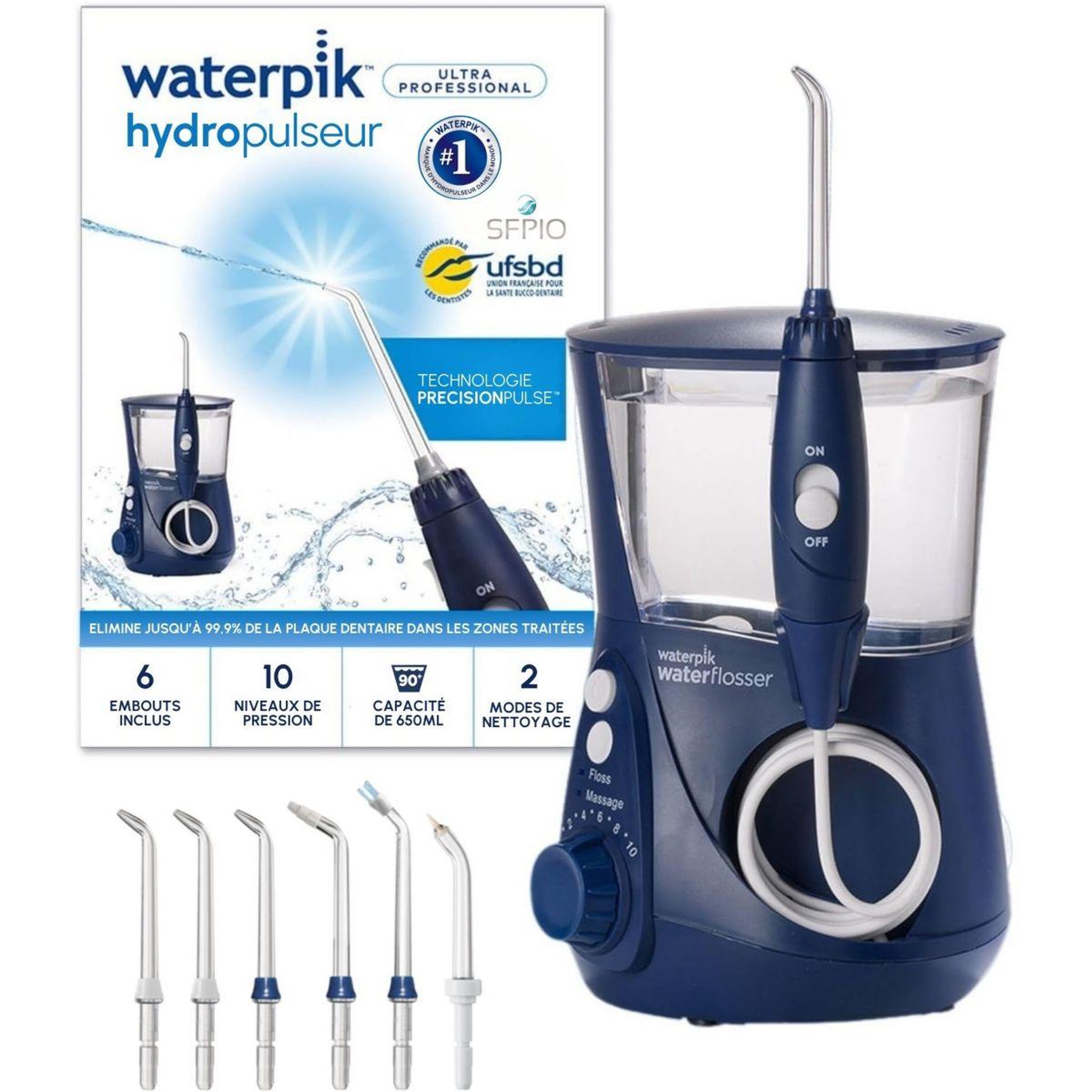 Voir la diapositive 2 : Waterpik Hydropulseur Ultra Professionnal bleu WP-663