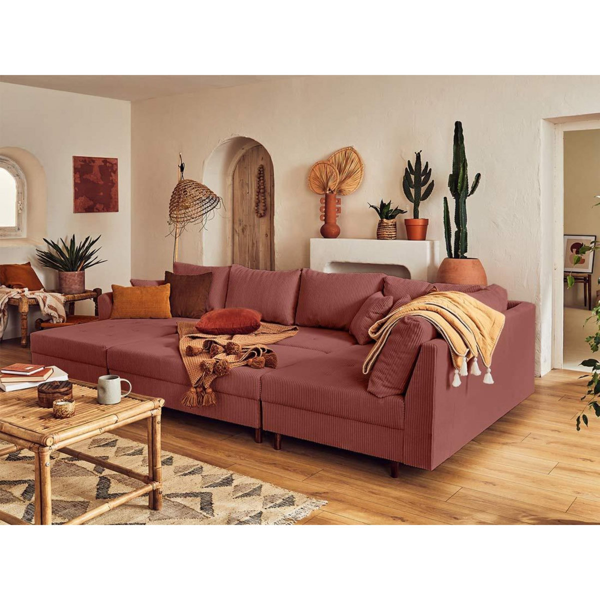 LISA DESIGN Rune - pouf modulable - en velours côtelé